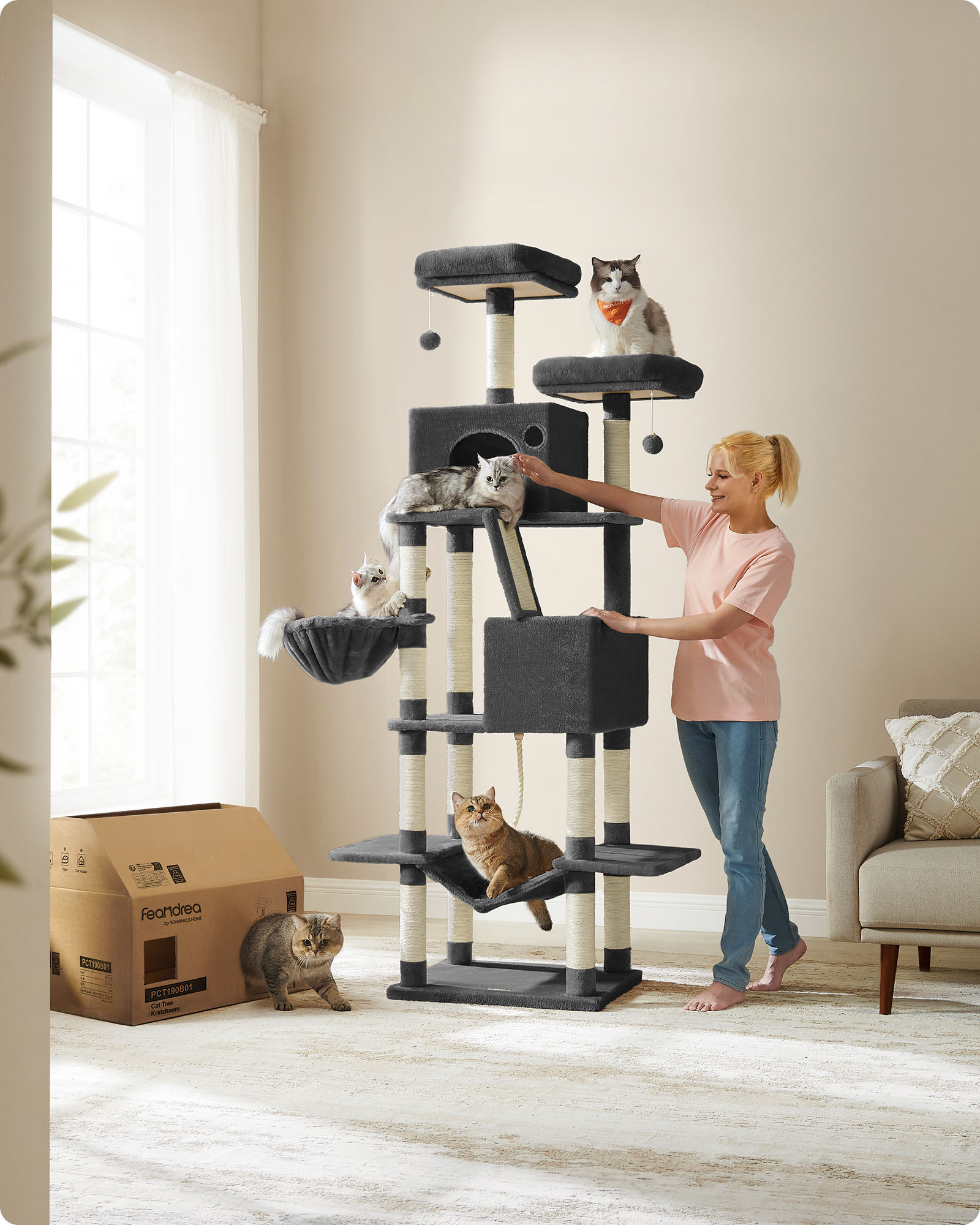 Scratching post large 206 cm high multi-storey ink black - Image 2