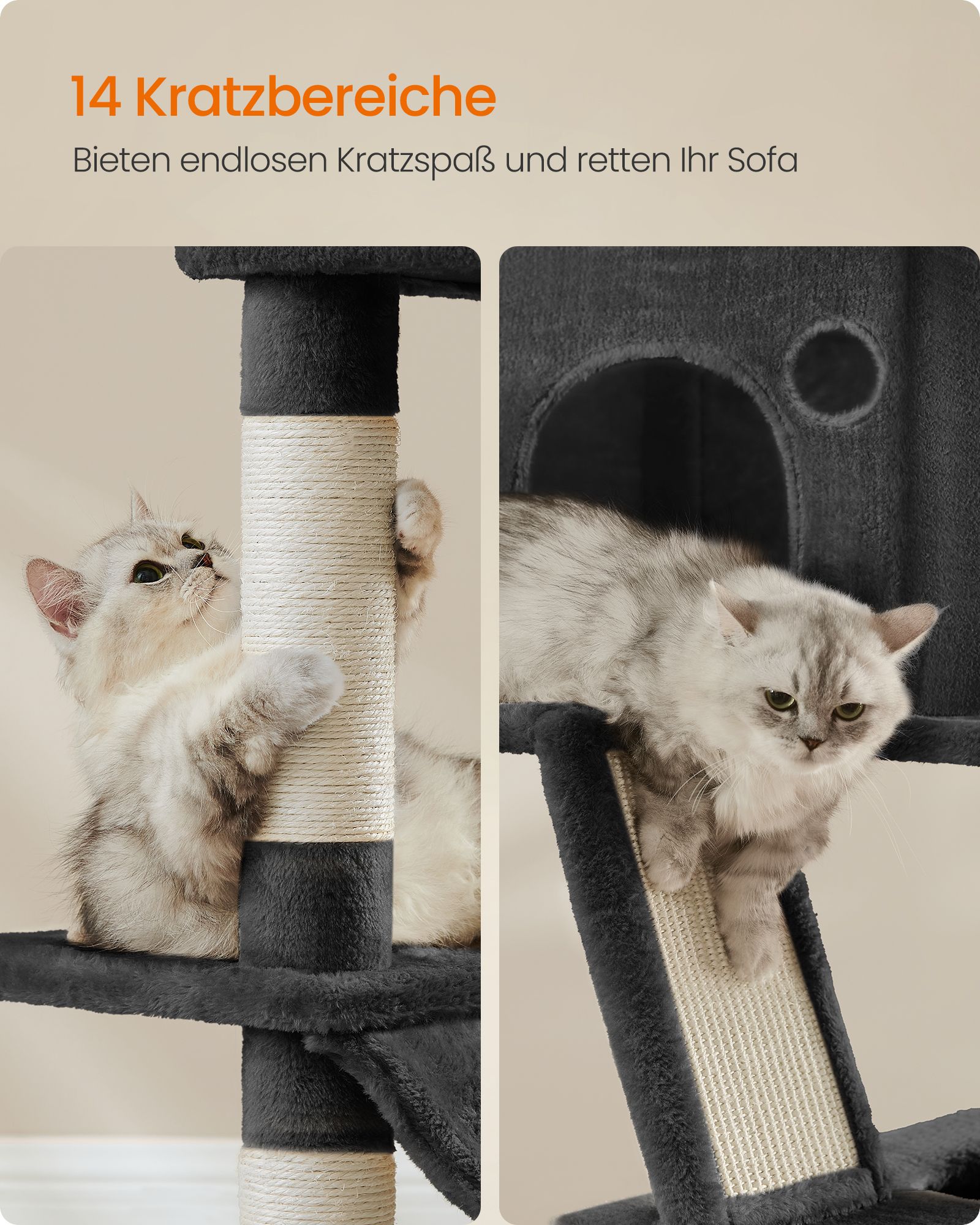 Scratching post large 206 cm high multi-storey ink black - Image 5