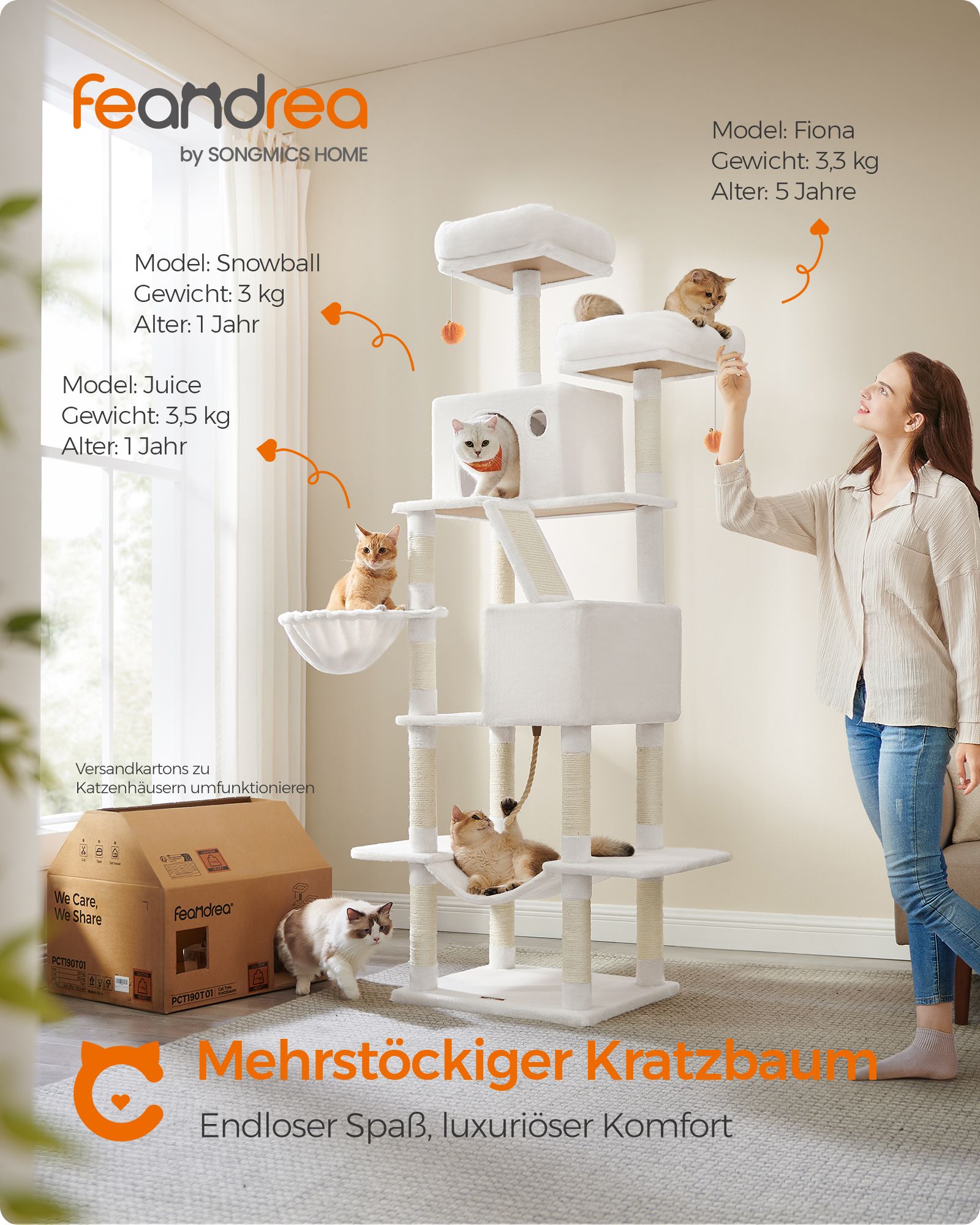 Kradsetræ stor 2 platforme plysbolde beige - Billede 2