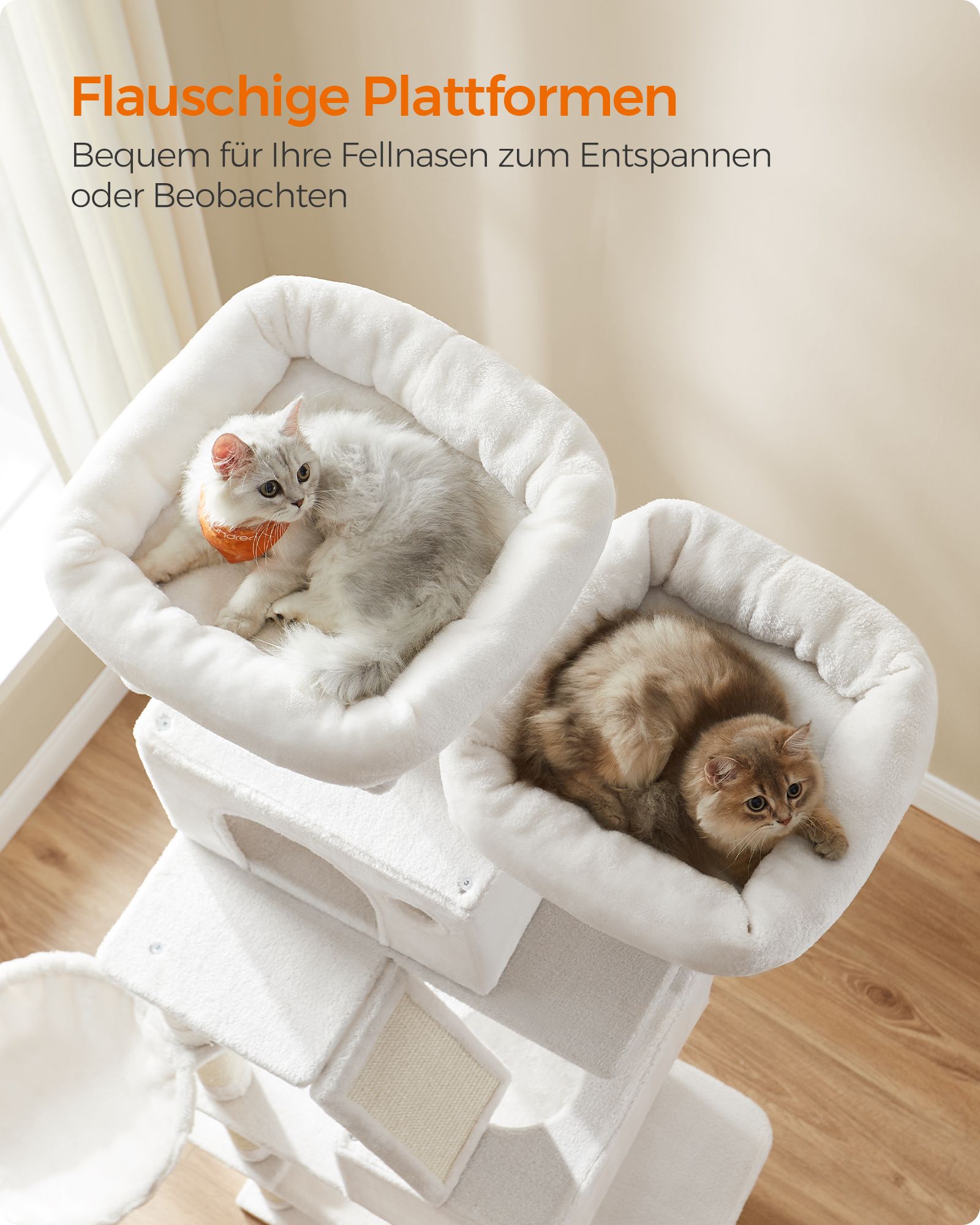 Kradsetræ stor 2 platforme plysbolde beige - Billede 3