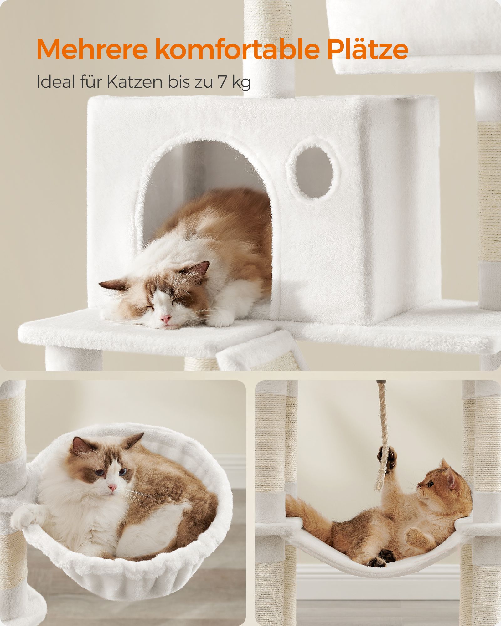 Kradsetræ stor 2 platforme plysbolde beige - Billede 4