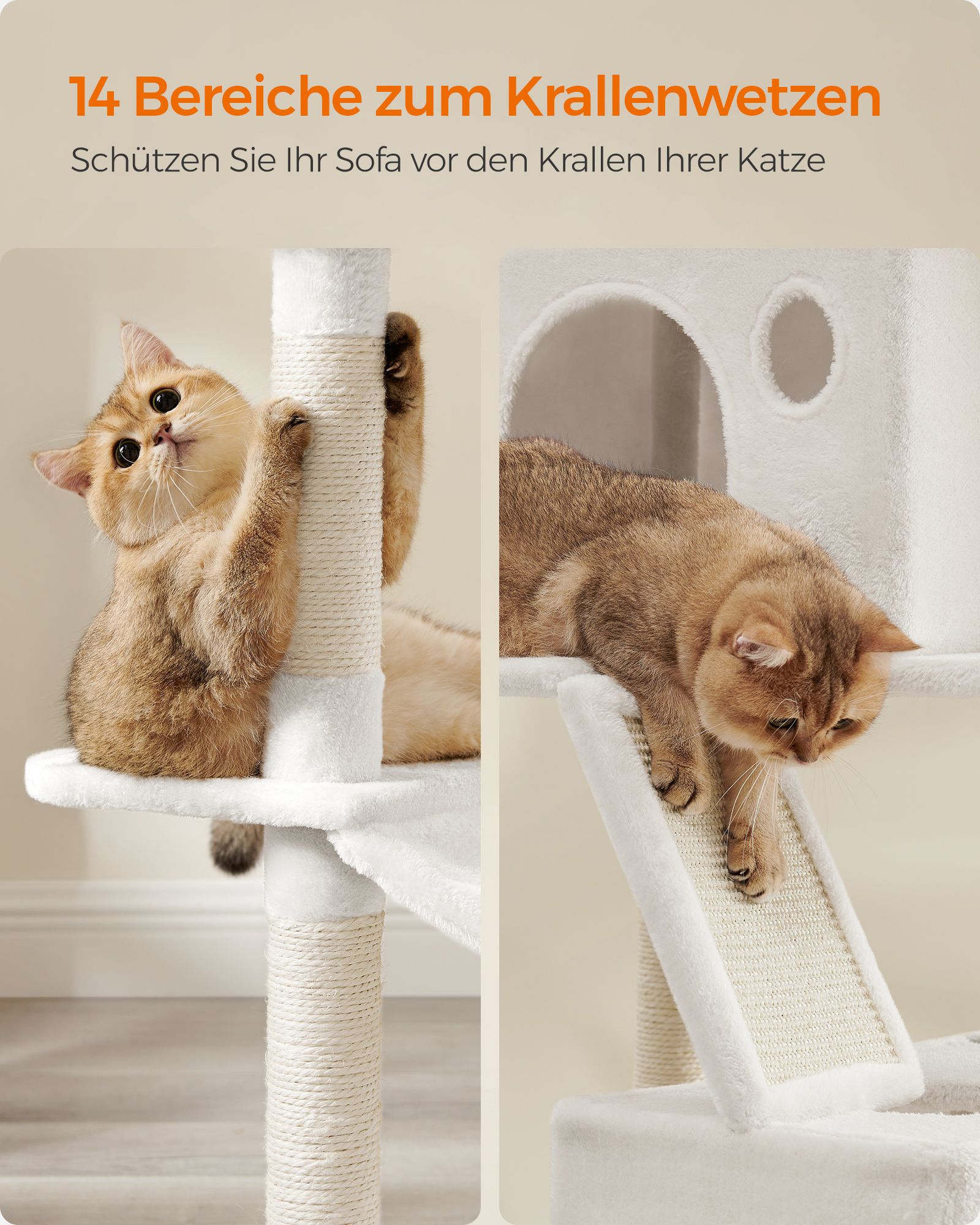 Kradsetræ stor 2 platforme plysbolde beige - Billede 5