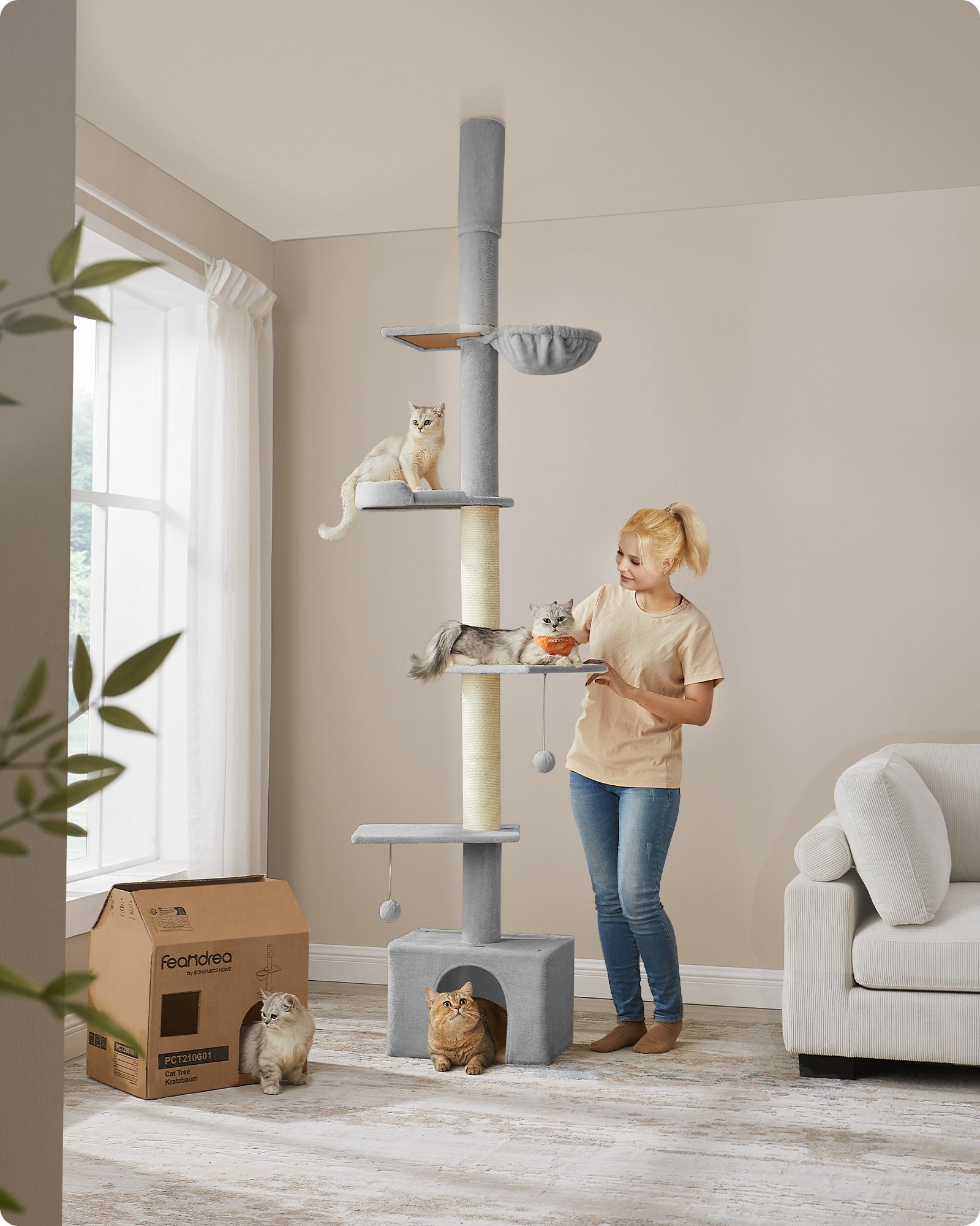 Cat tree ceiling-high 231-291 cm height-adjustable light grey - Image 2