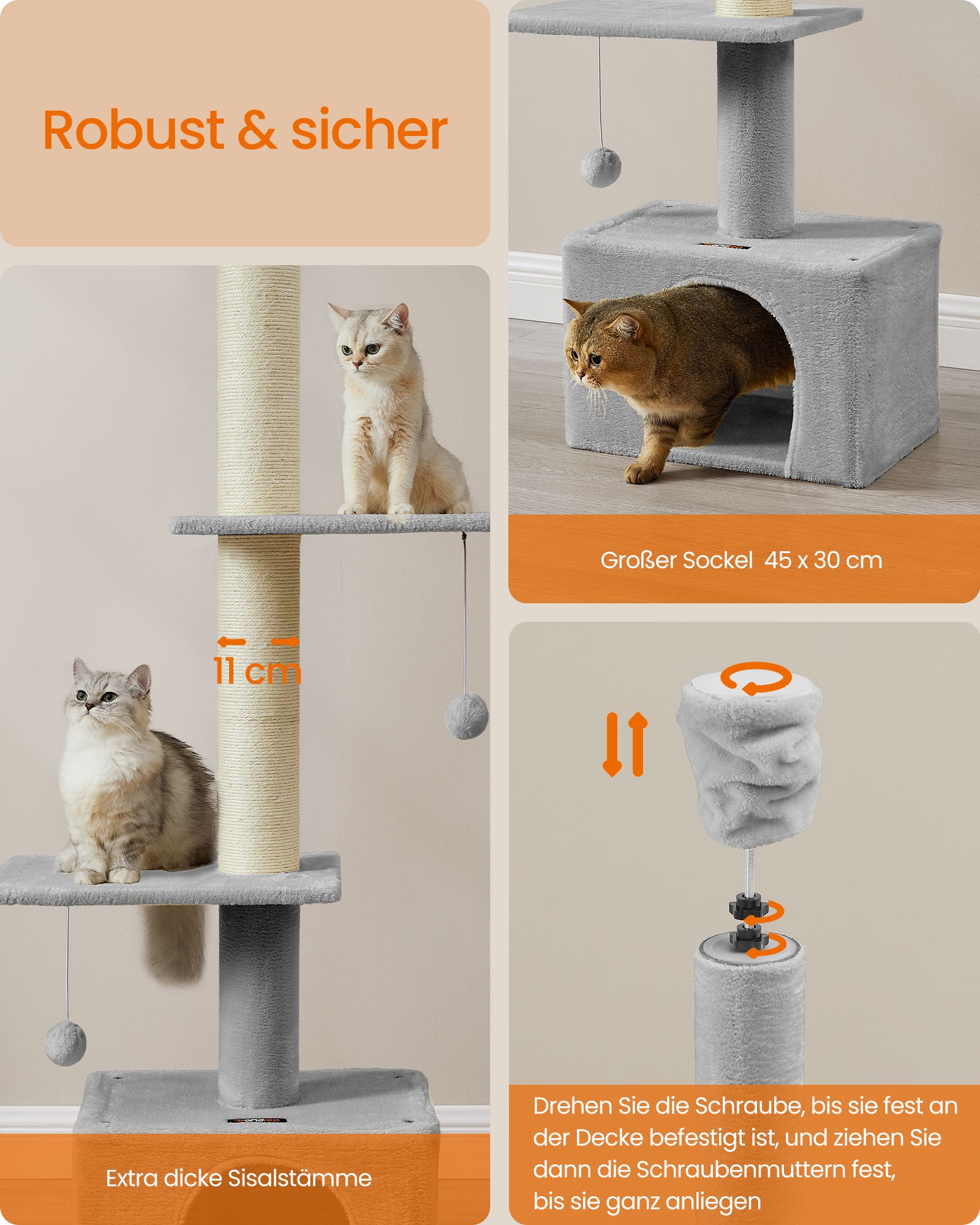 Cat tree ceiling-high 231-291 cm height-adjustable light grey - Image 5