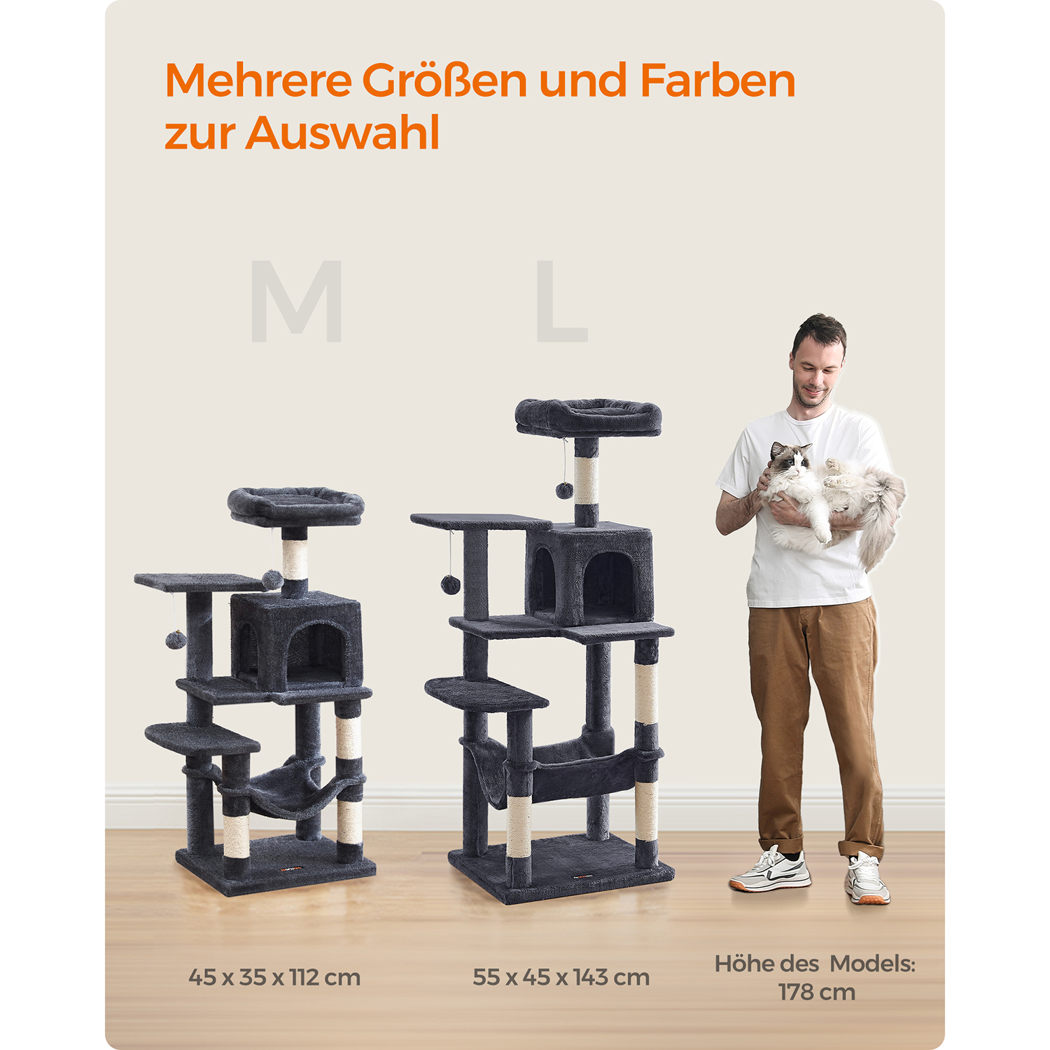 Kradsetræ 112 cm med platforme og hængekøje røgfarvet grå - Billede 2