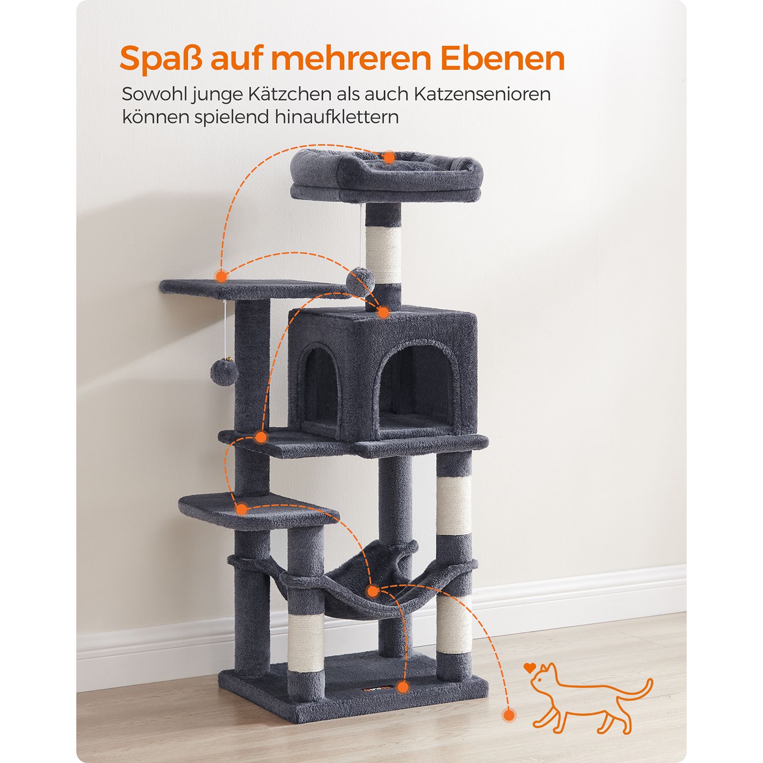 Kradsetræ 112 cm med platforme og hængekøje røgfarvet grå - Billede 4