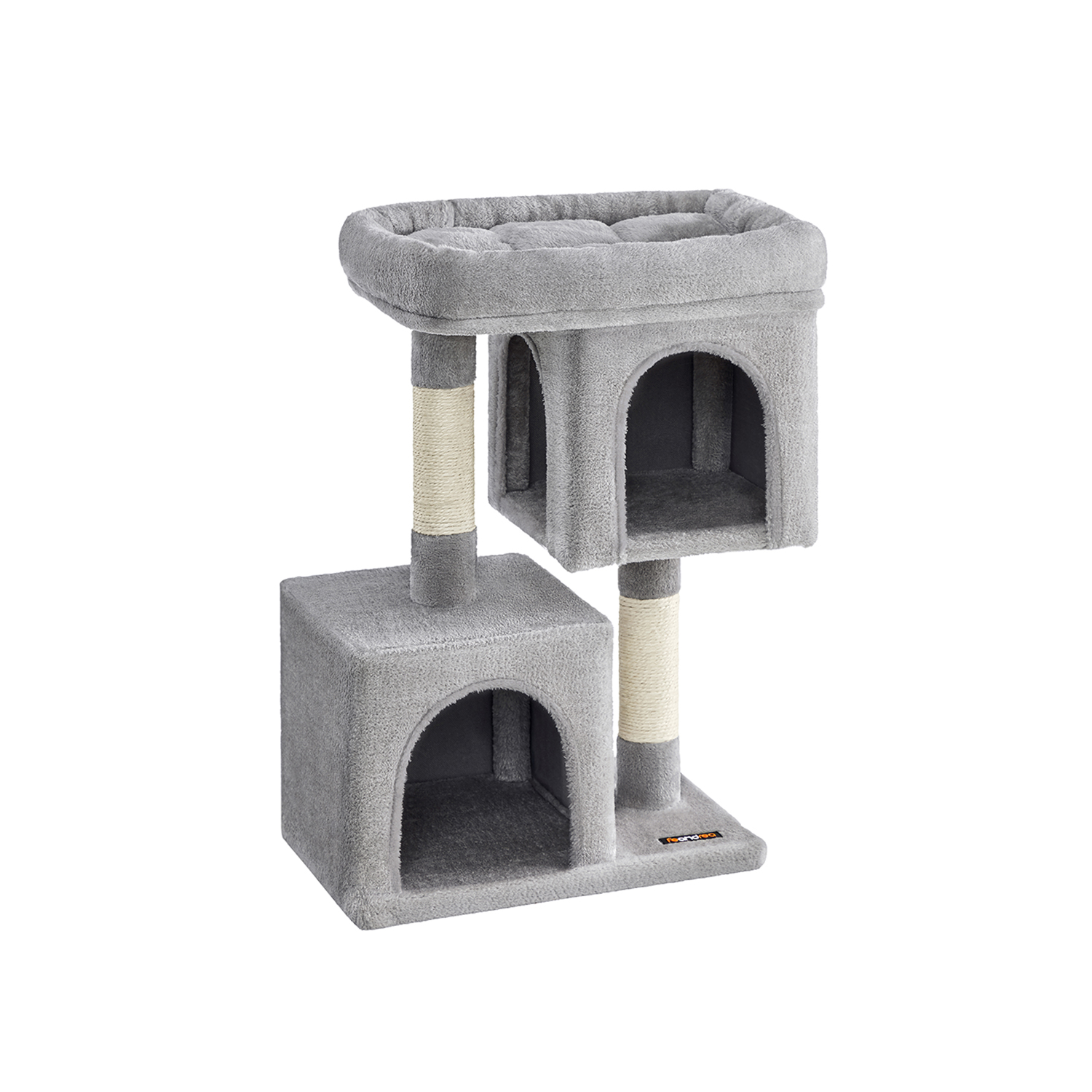 Feandrea Cat Tree, 74 cm Cat Tower, M, Cat Condo for Medium Cats up to 5 kg, Large Cat Perch, 2 Cat Caves, Scratching Post, Light Grey