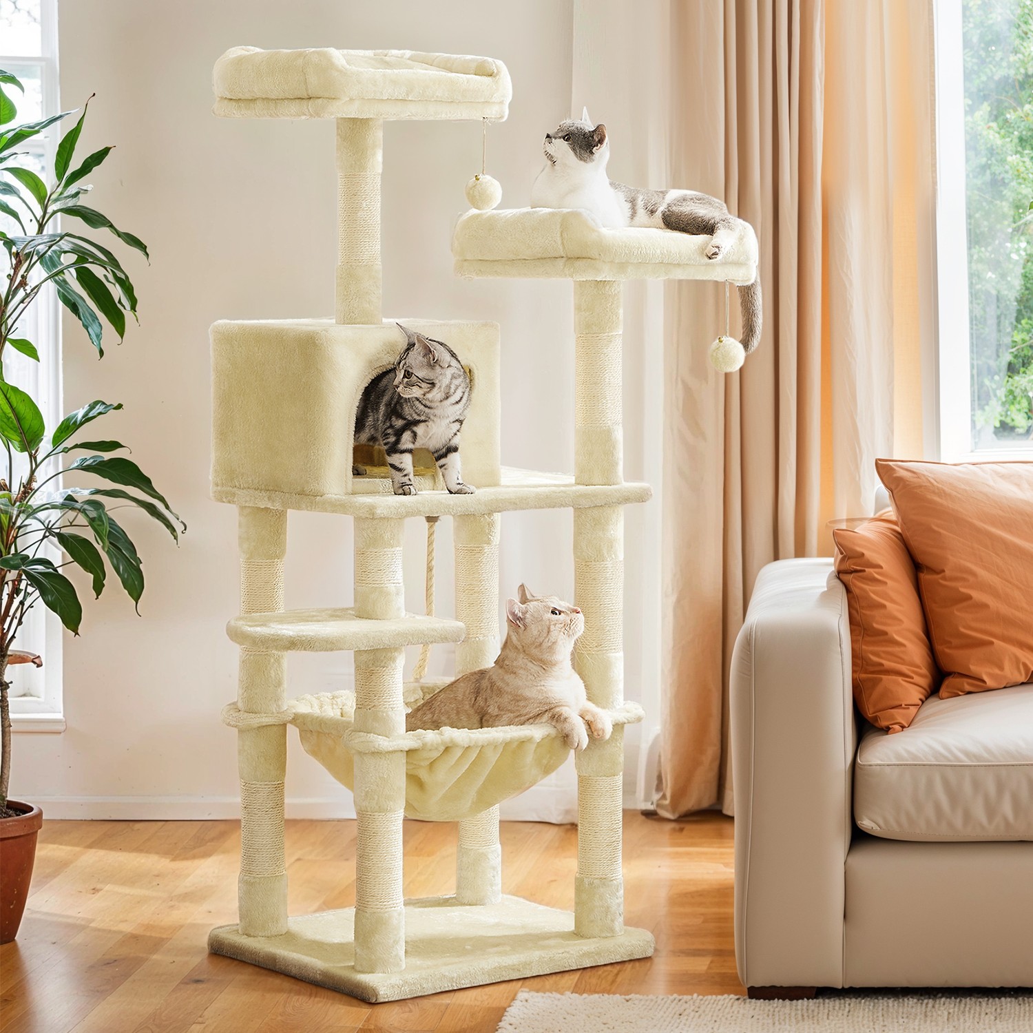 Scratching post, 143 cm high, cat tree with 11 scratching posts