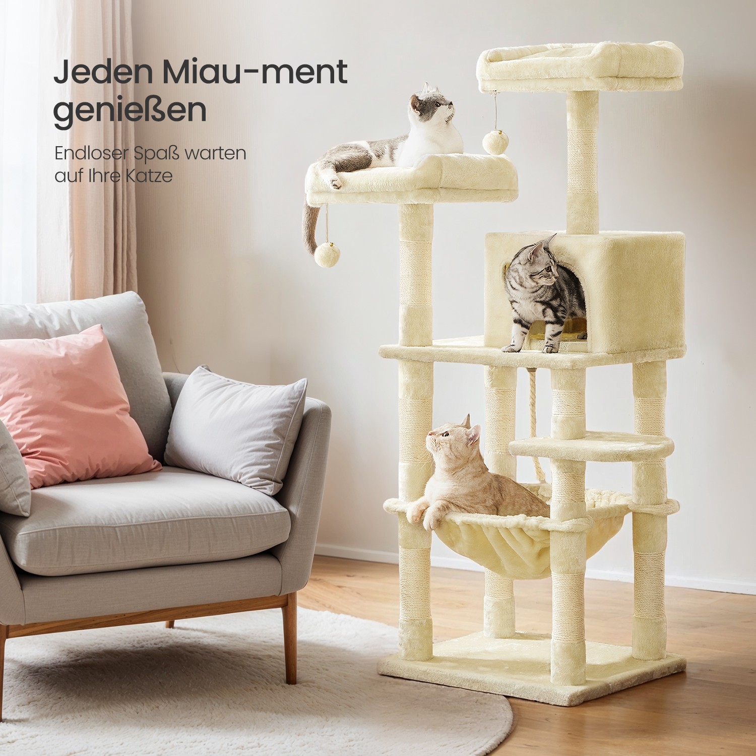 Scratching post, 143 cm high, cat tree with 11 scratching posts - Image 2