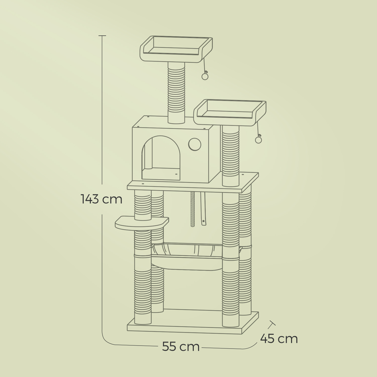 Scratching post, 143 cm high, cat tree with 11 scratching posts - Image 5
