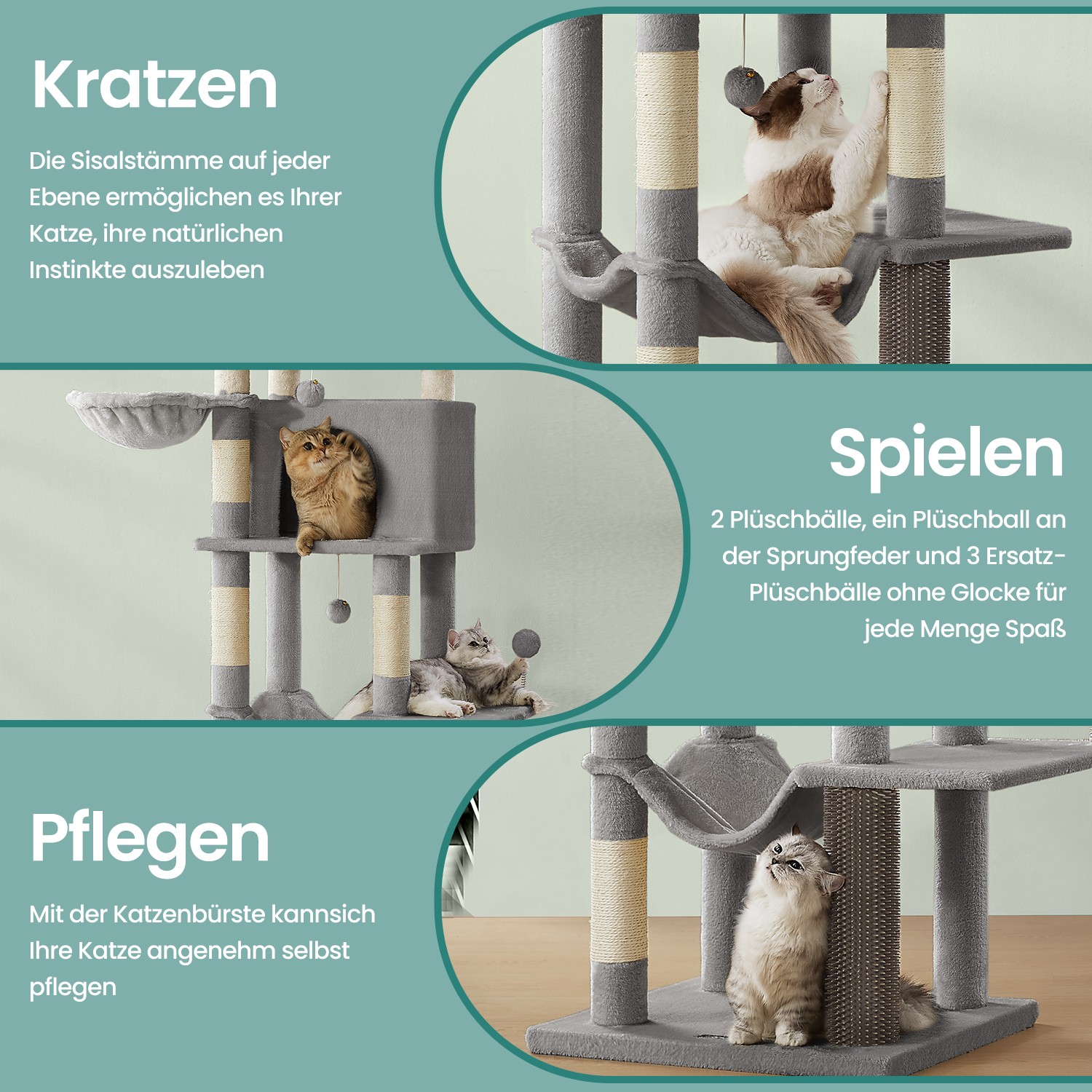 Scratching post, 175 cm high, multi-storey cat tree with 2 caves, - Image 4