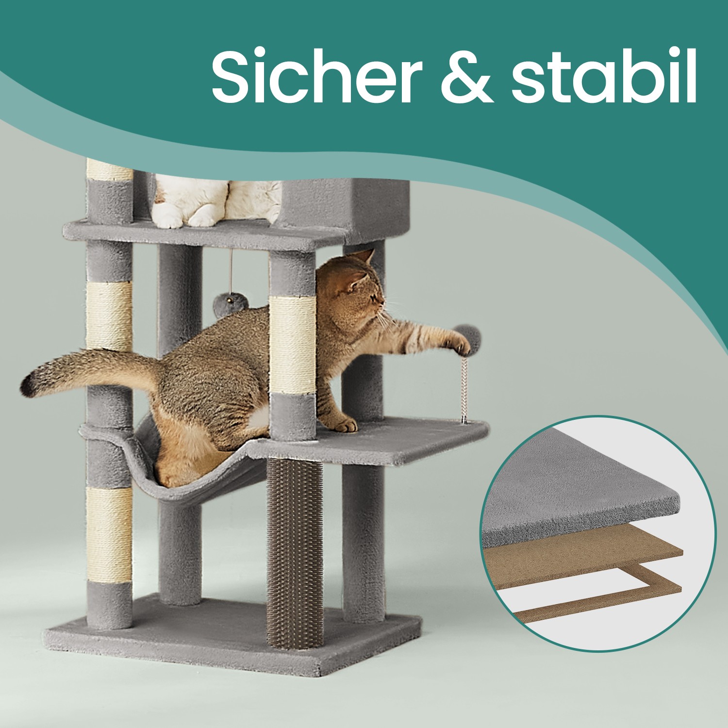 Scratching post, 175 cm high, multi-storey cat tree with 2 caves, - Image 5