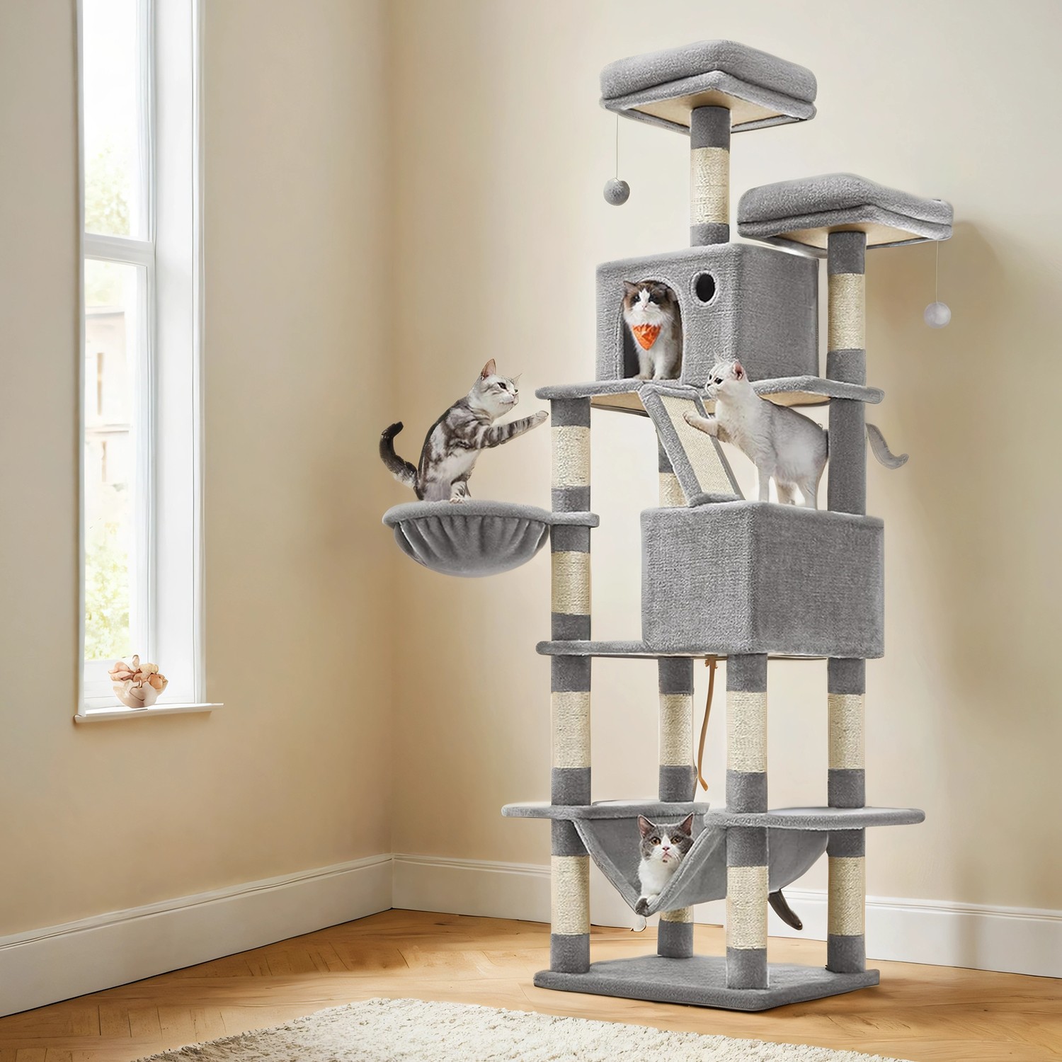 Scratching post 206 cm high, cat tree, with 13 scratching posts