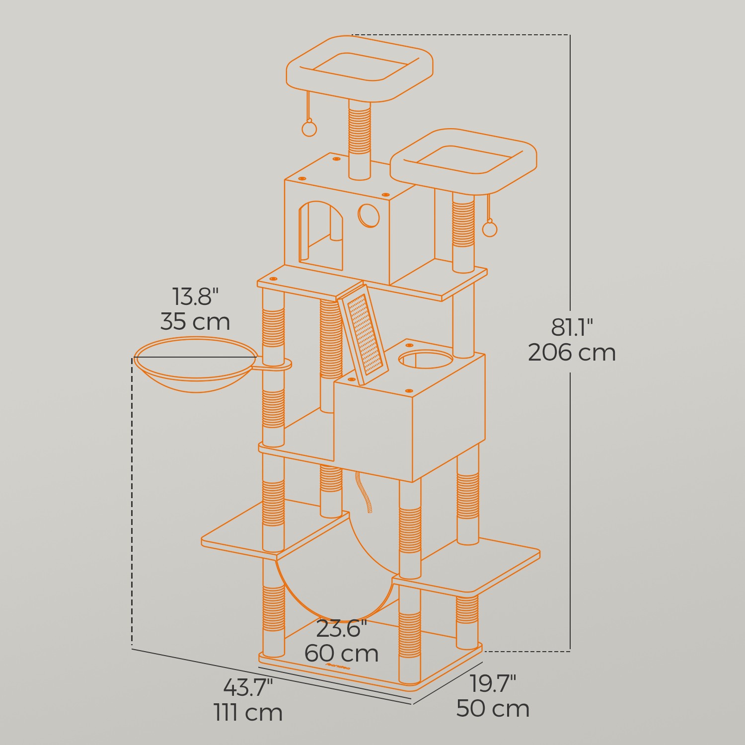 Scratching post 206 cm high, cat tree, with 13 scratching posts - Image 6