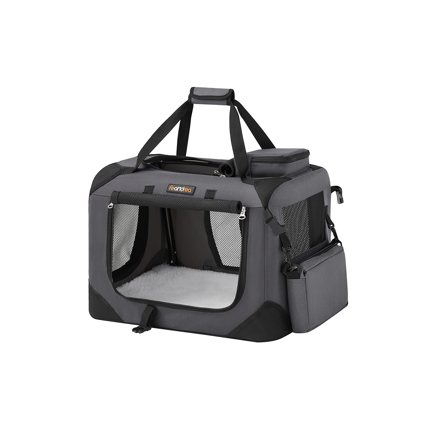 Dog crate metal frame with handles grey