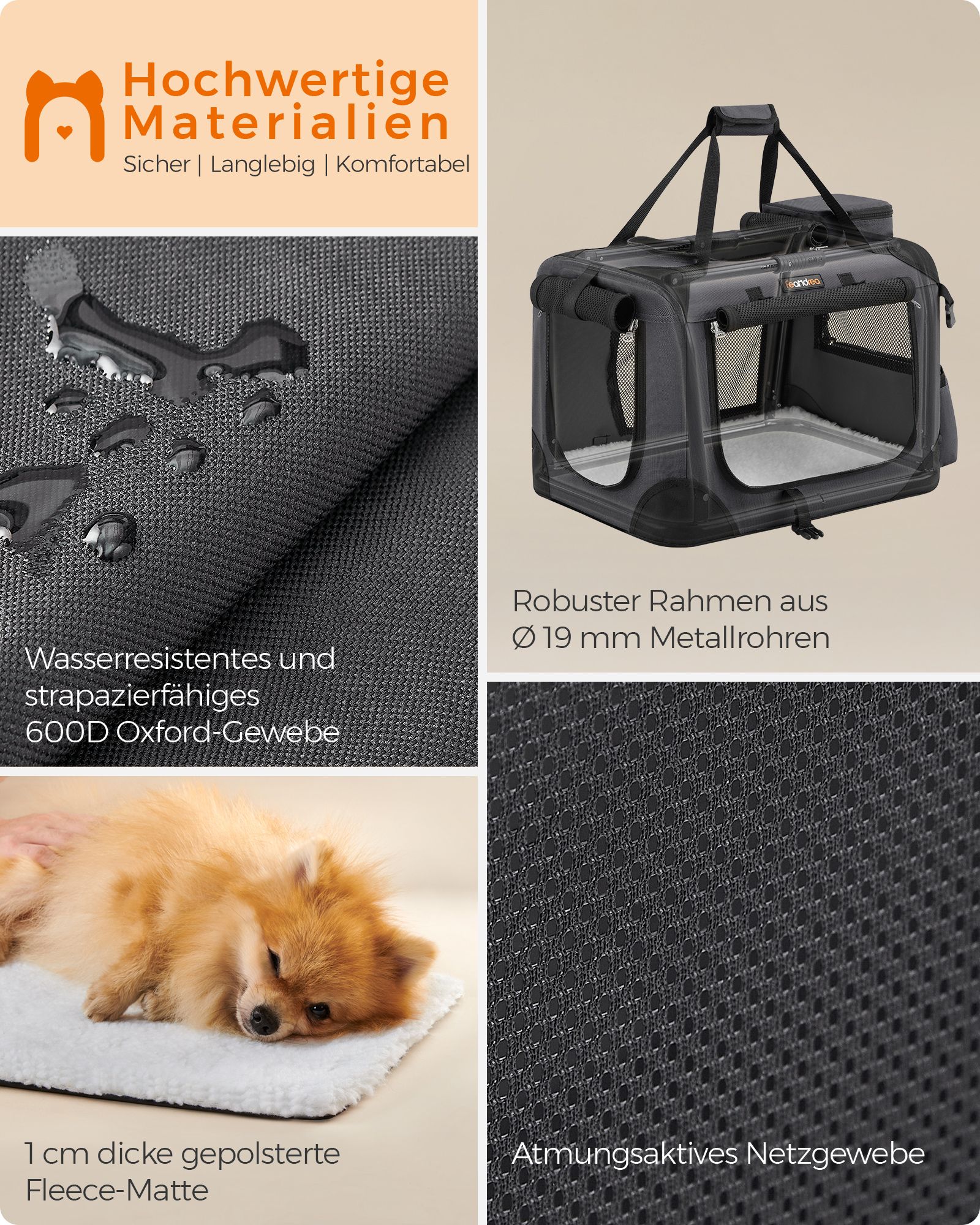 Dog crate metal frame with handles grey - Image 6