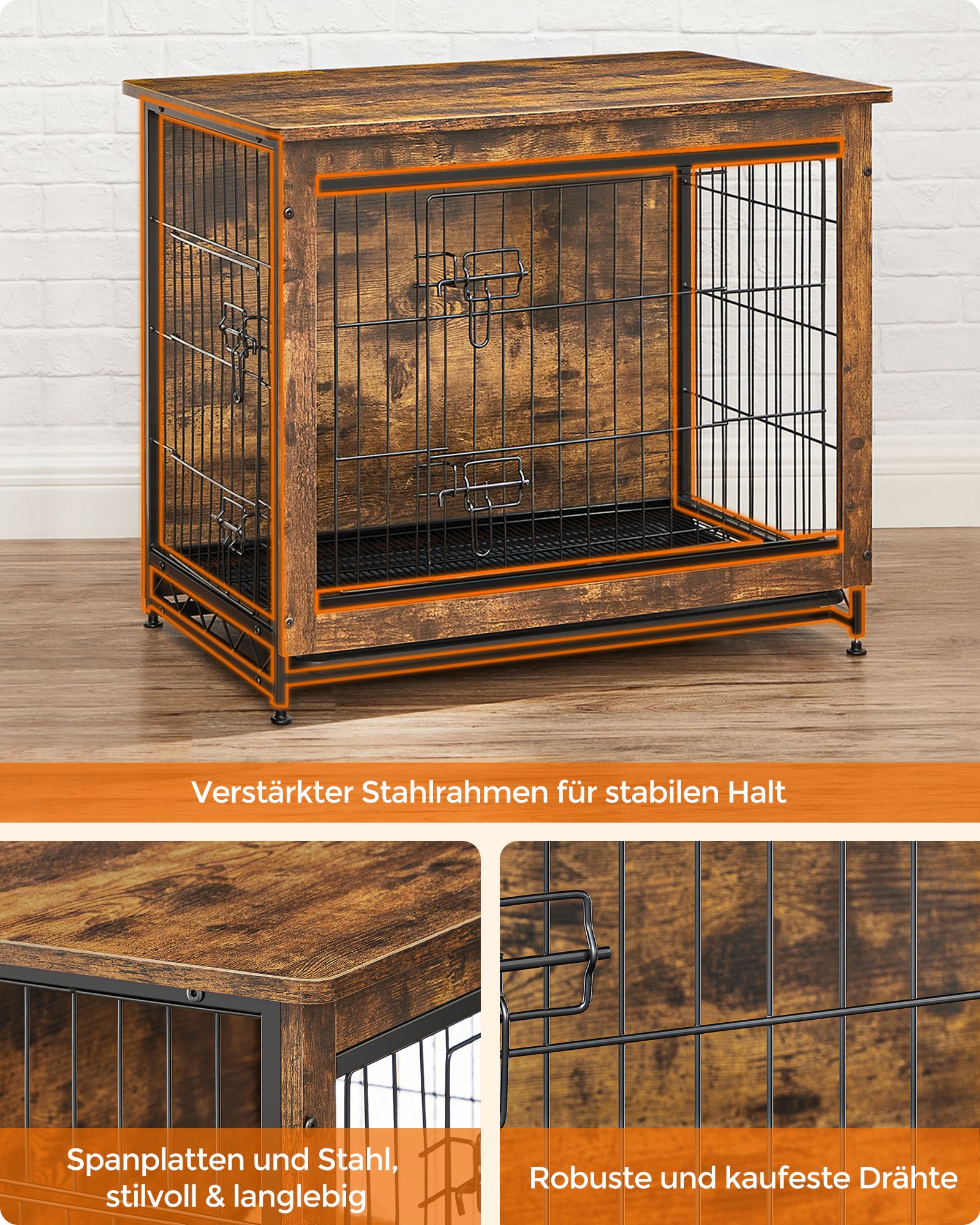 Hundbur för hundar upp till 14 kg vintage brun - Bild 3