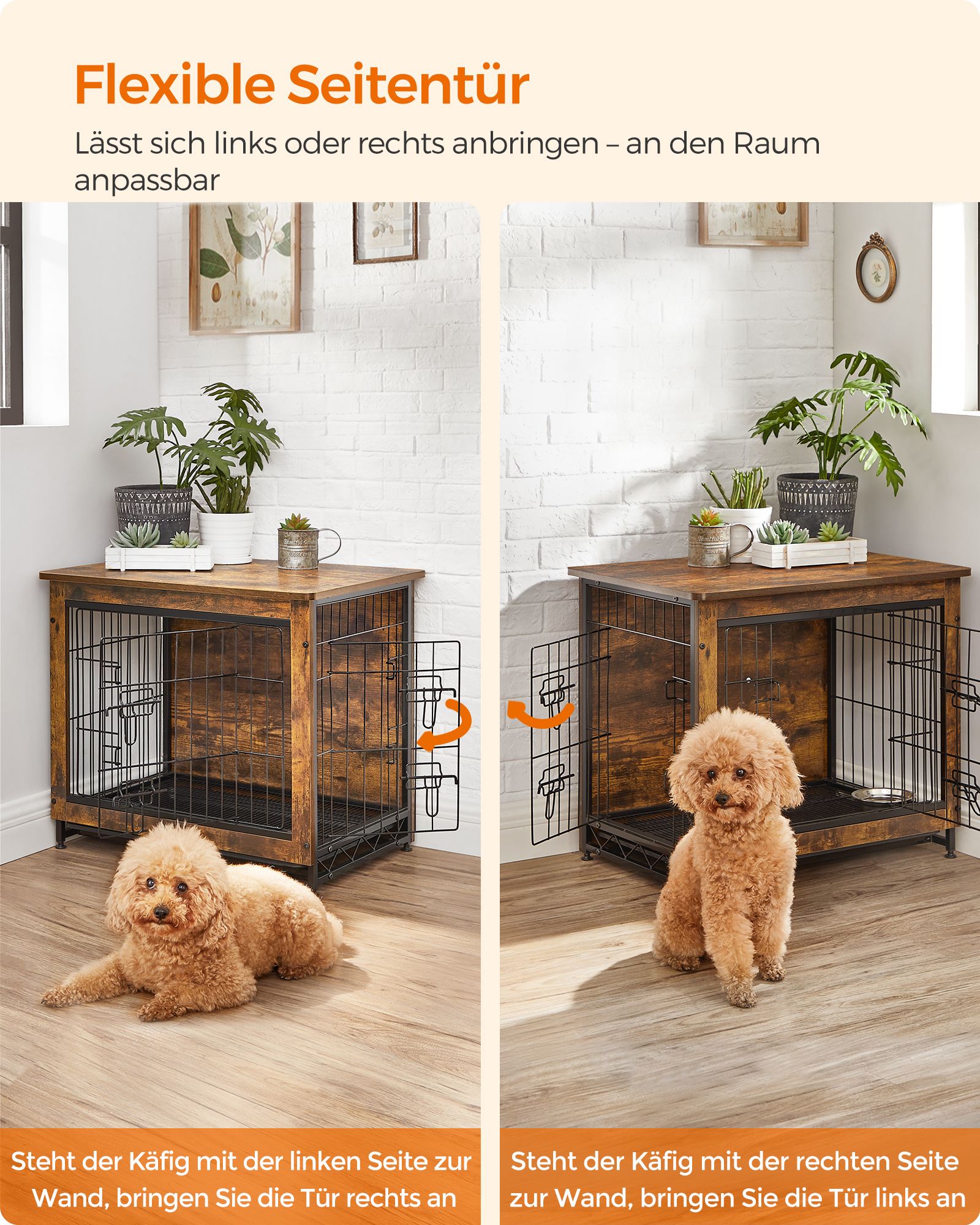 Hundbur för hundar upp till 14 kg vintage brun - Bild 4