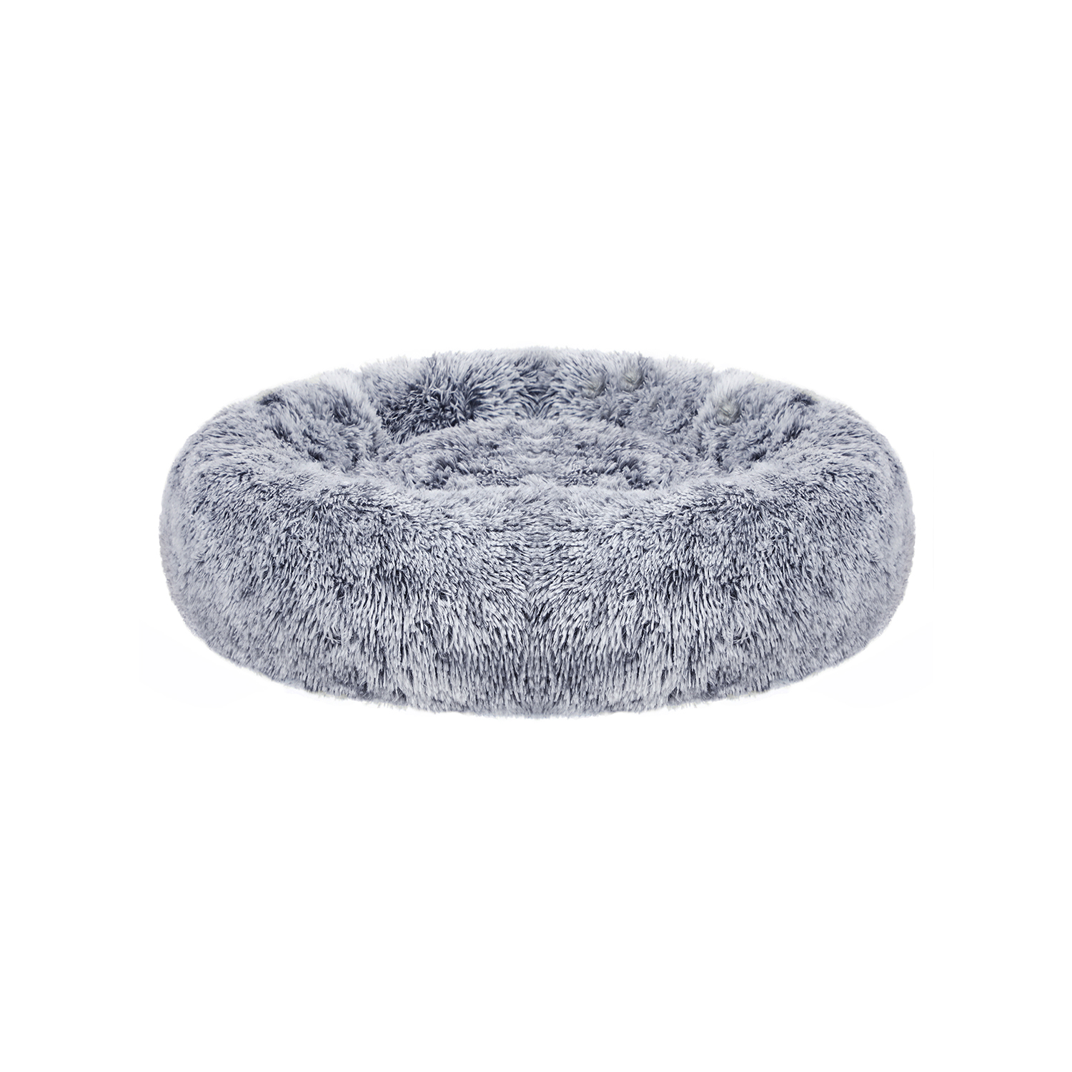 Hundeseng, Donut katteseng, fluffy beroligende kæledyrsseng med aftageligt, vaskbart betræk, blød lang plys, 80 cm, grå
