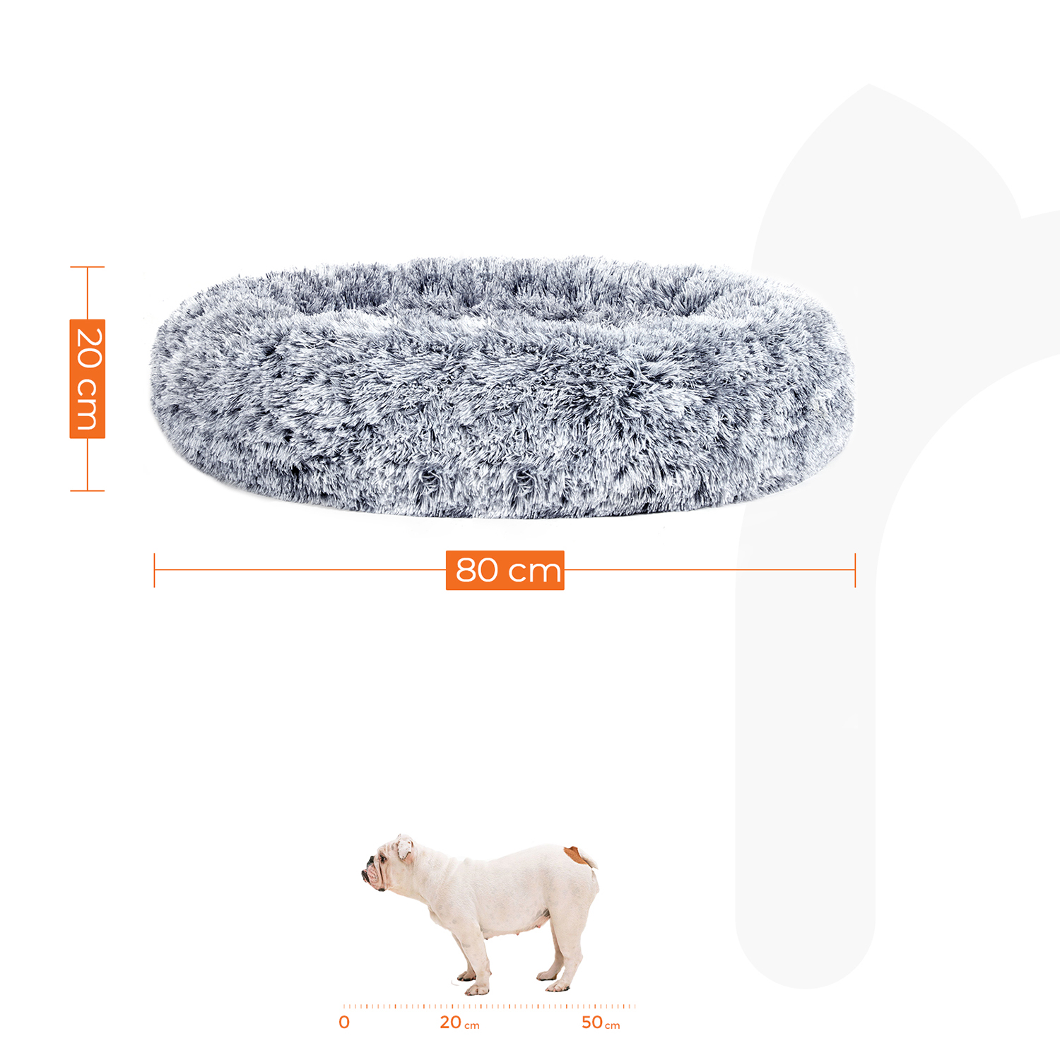 Hundeseng, Donut katteseng, fluffy beroligende kæledyrsseng med aftageligt, vaskbart betræk, blød lang plys, 80 cm, grå - Billede 6