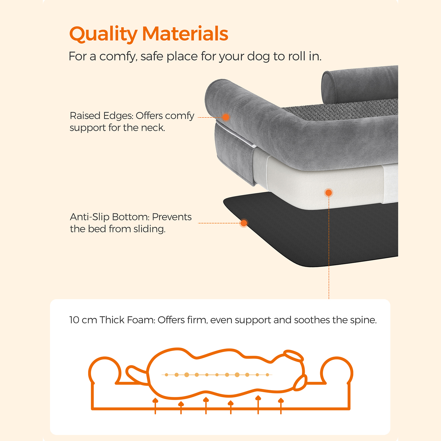 Dog Bed Orthopaedic Sofa Washable Non-Slip Grey - Image 3