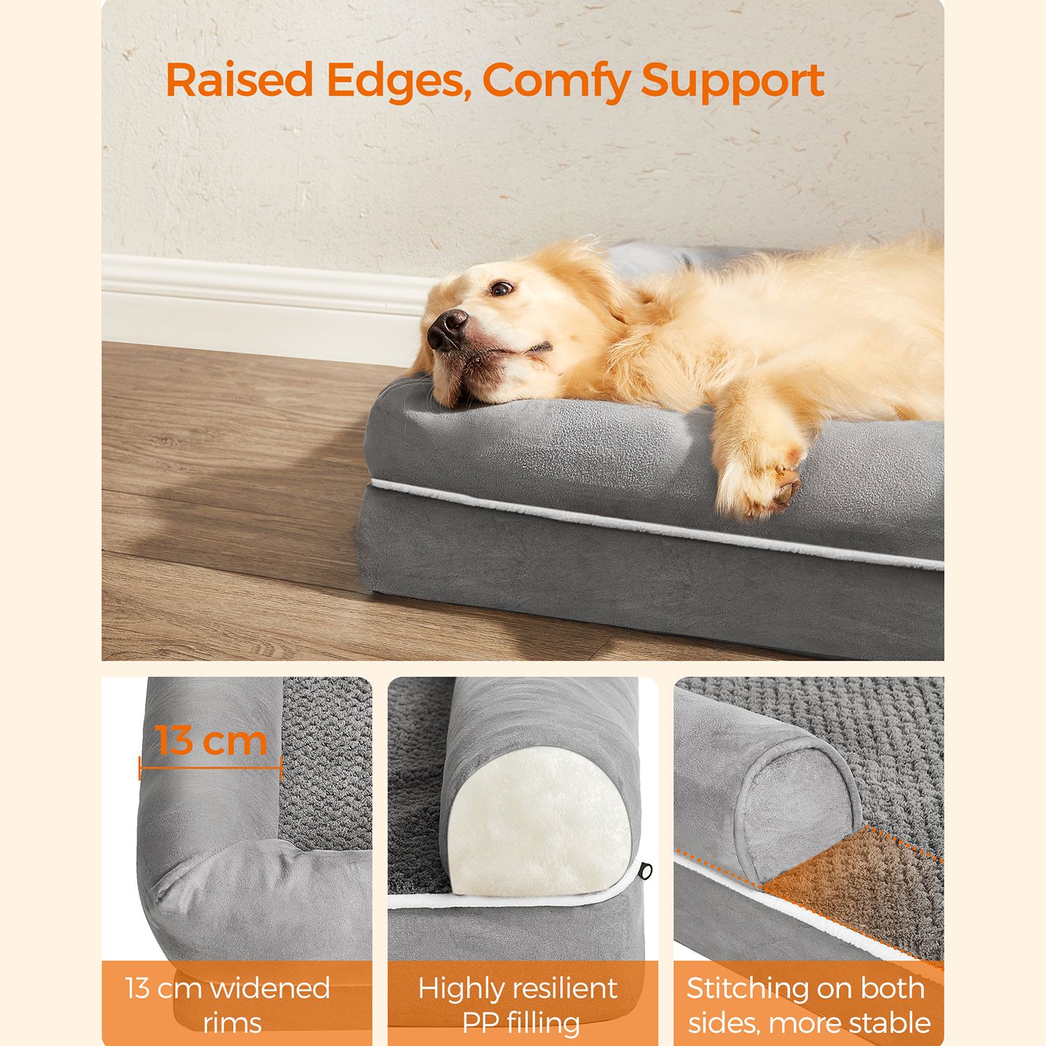 Dog Bed Orthopaedic Sofa Washable Non-Slip Grey - Image 4