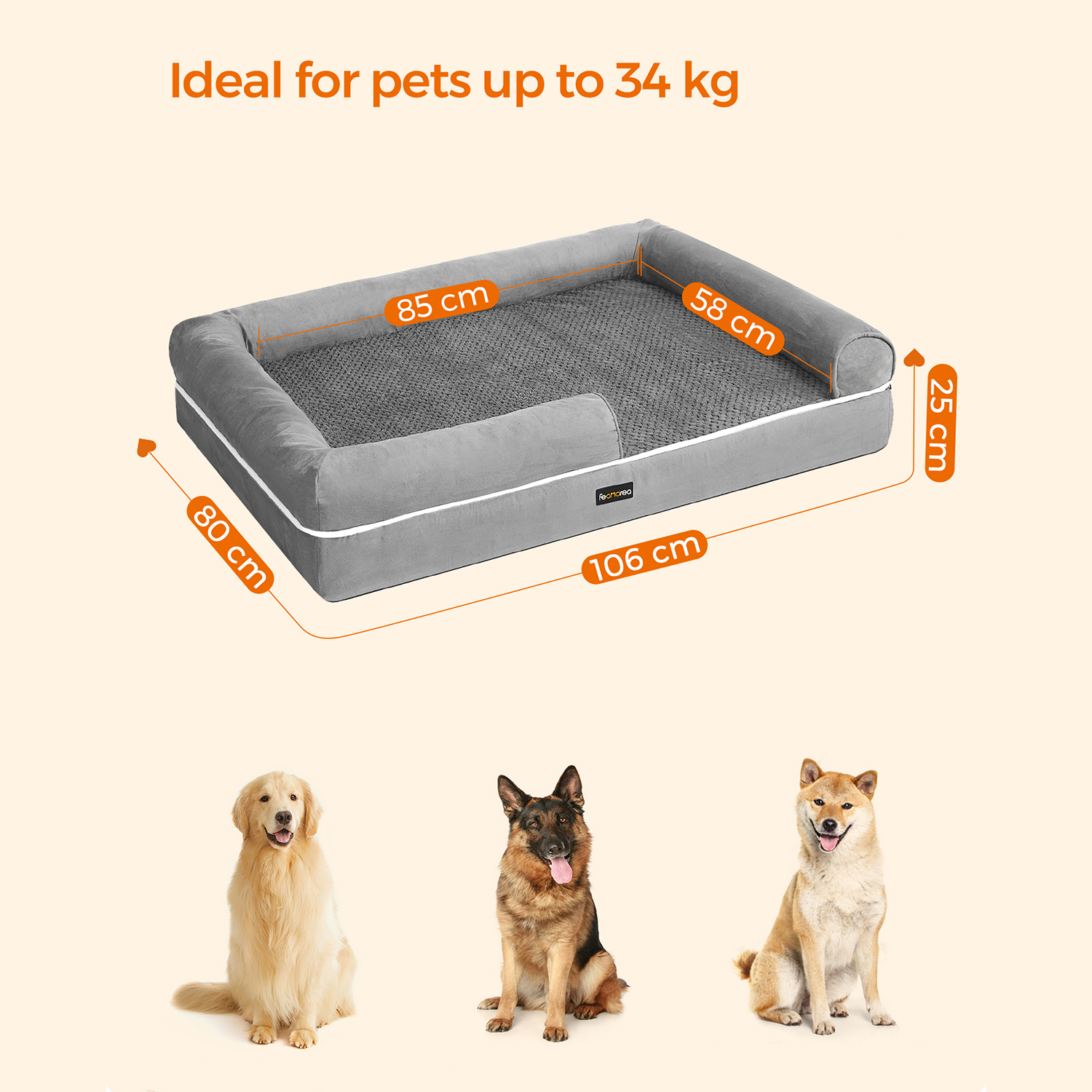 Dog Bed Orthopaedic Sofa Washable Non-Slip Grey - Image 6
