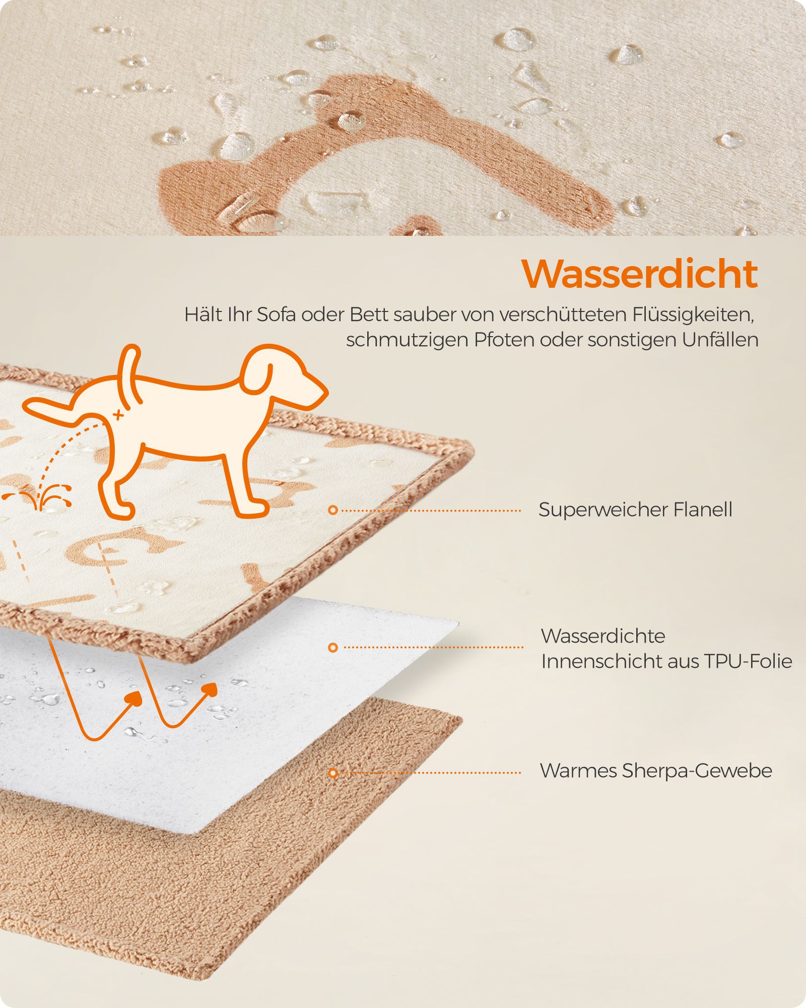 Vattentätt hundtäcke för miniatyrhundar beige - Bild 3