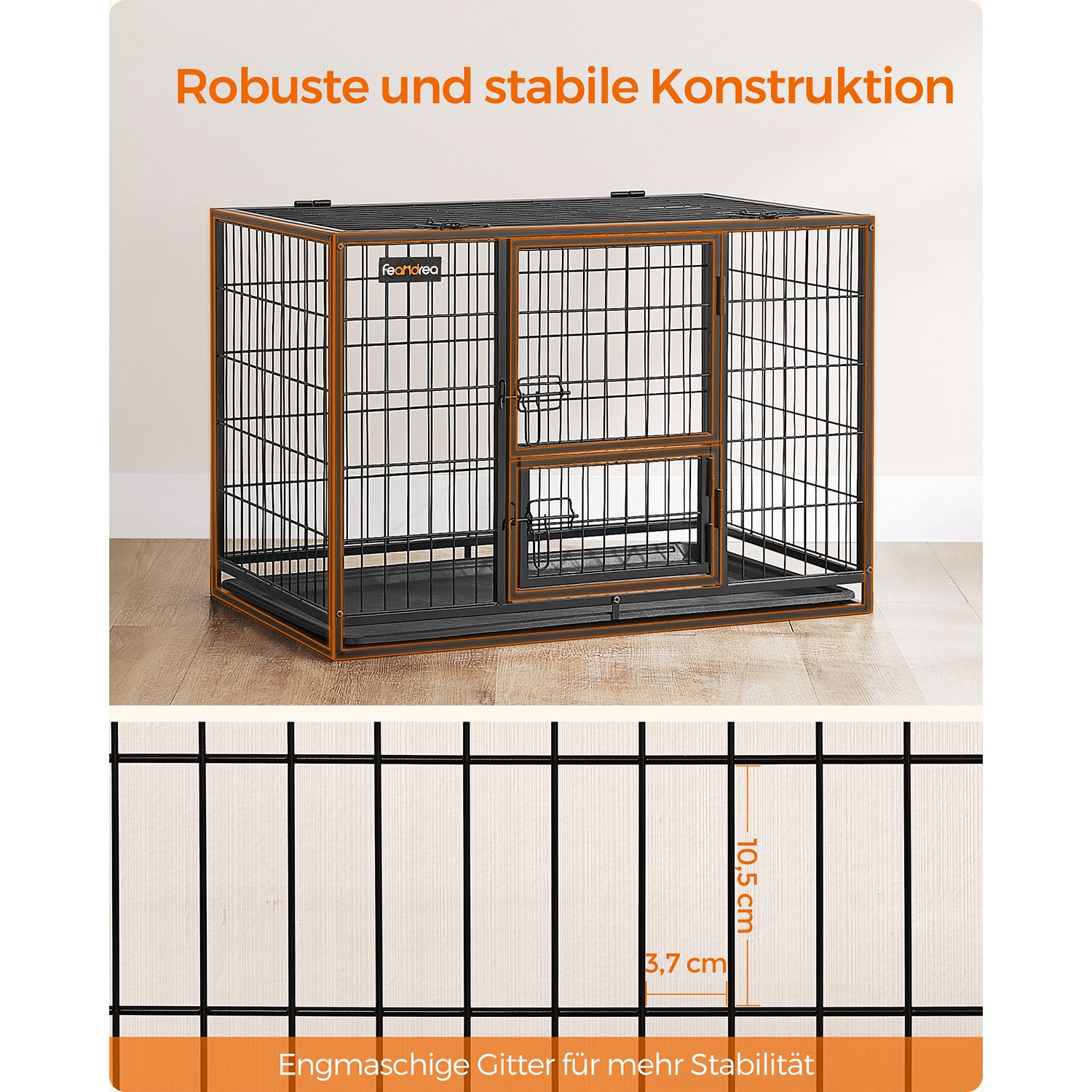 Feandrea koirankoppa – tukeva ja kuljetettava, 92,5 x 57,5 x 64 cm, musta - Image 3