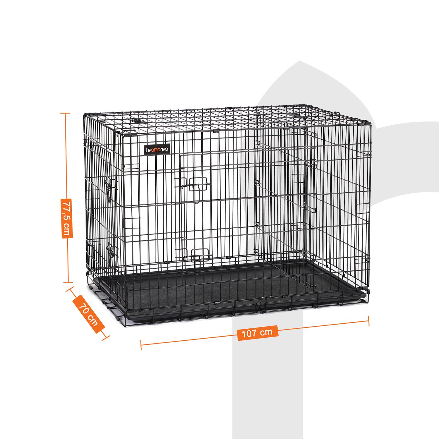 Dog Cage, Dog Crate with 2 Doors, 107 x 70 x 77.5 cm, Black - Image 3