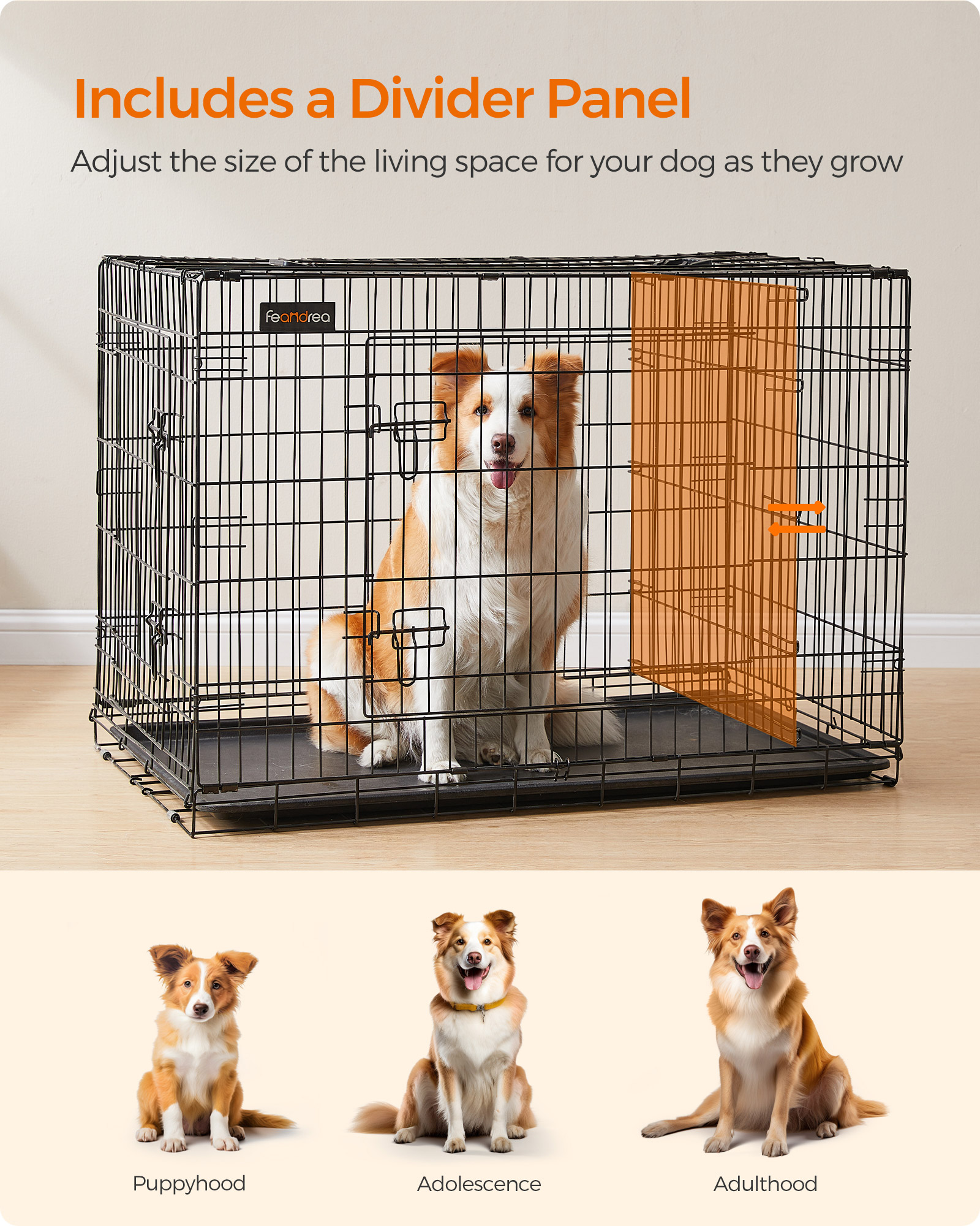 Dog Cage, Dog Crate with 2 Doors, 107 x 70 x 77.5 cm, Black - Image 2
