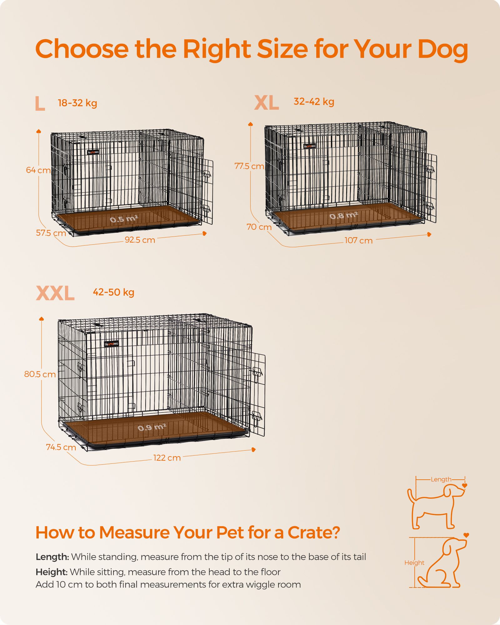 Dog Cage, Dog Crate with 2 Doors, 107 x 70 x 77.5 cm, Black - Image 5