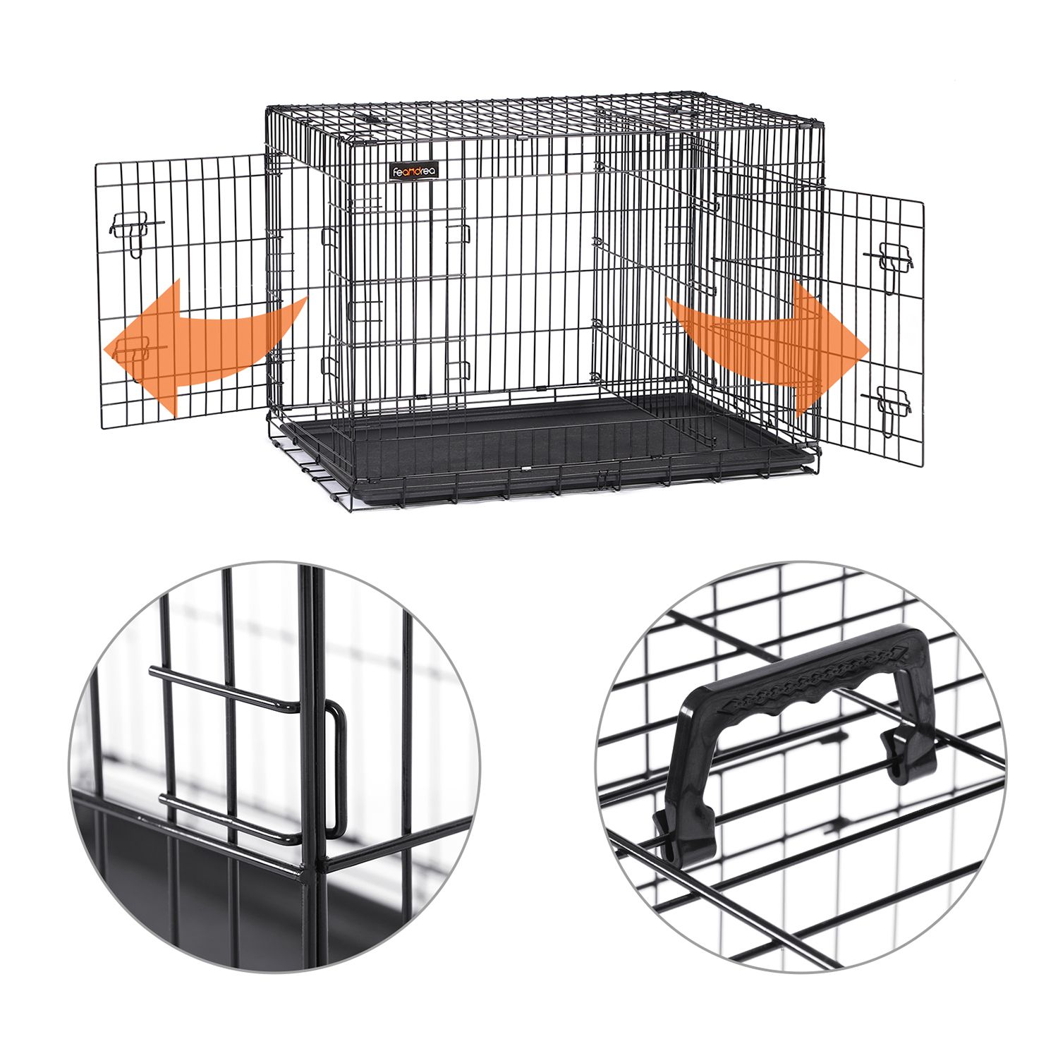 Dog Cage, Dog Crate with 2 Doors, 107 x 70 x 77.5 cm, Black - Image 6