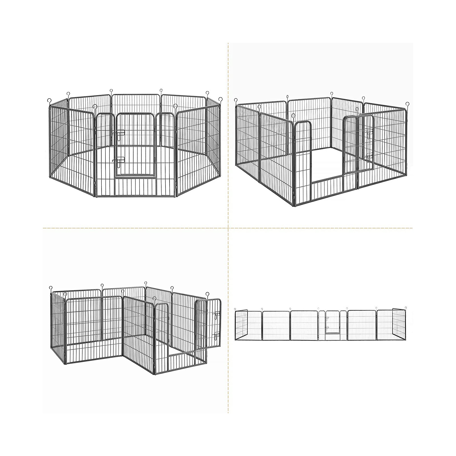 8-panels løbegård til kæledyr, jernbur til hunde, kraftigt hegn til kæledyr, hvalpegård, sammenklappelig og bærbar, 77 x 80 cm, grå PPK88G - Billede 2