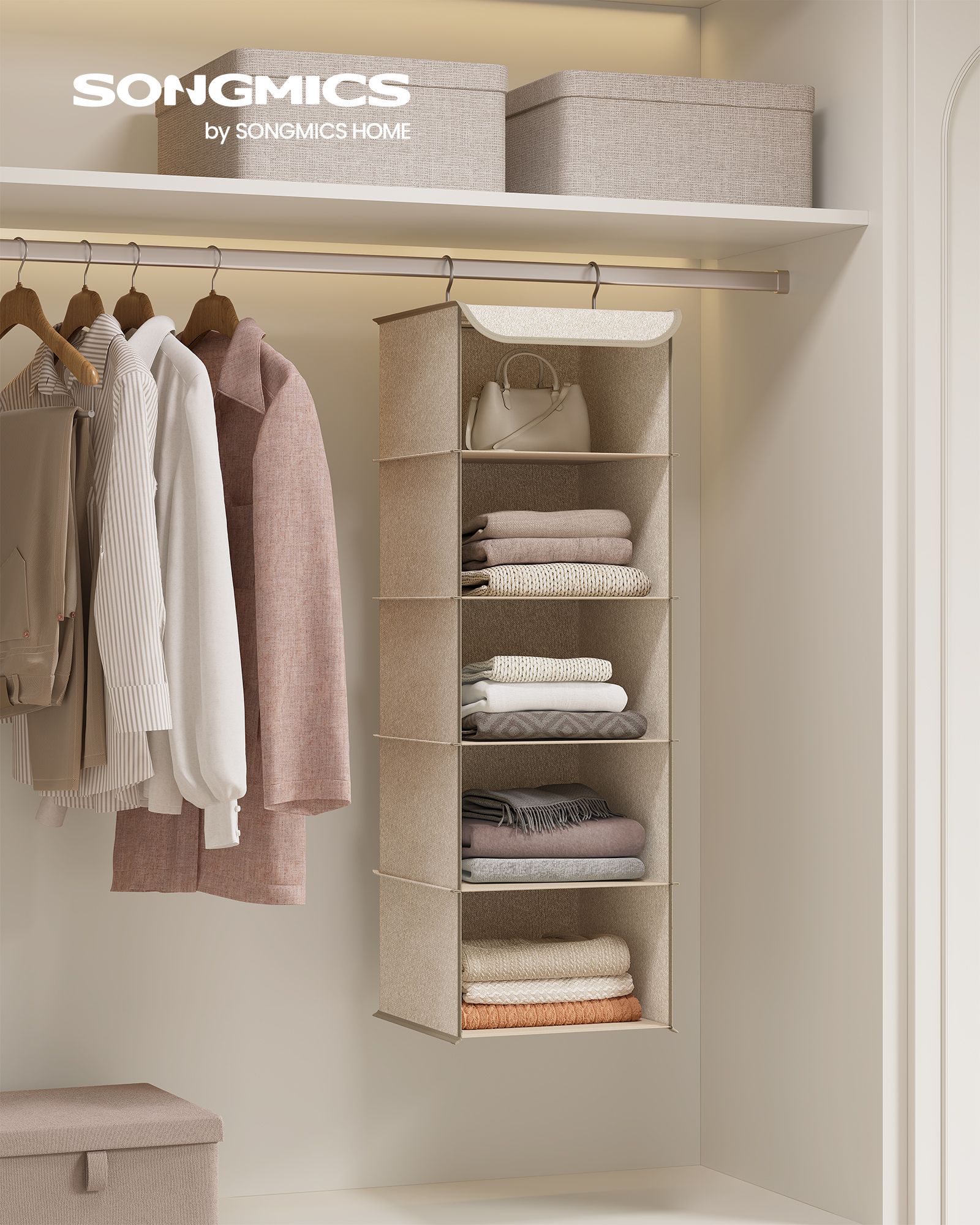 Hanging organiser with metal hooks sand beige - Image 2