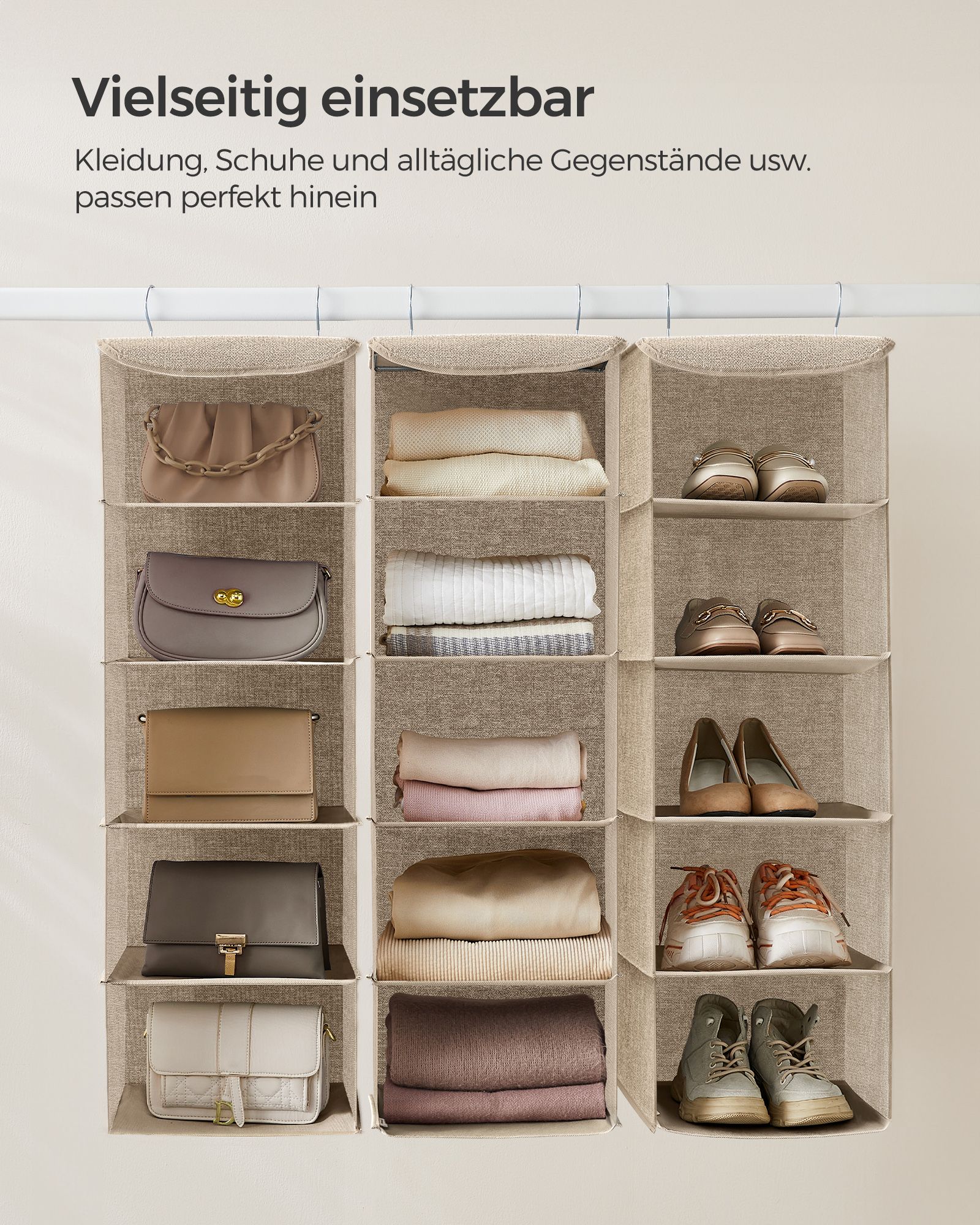 Hanging organiser with metal hooks sand beige - Image 3