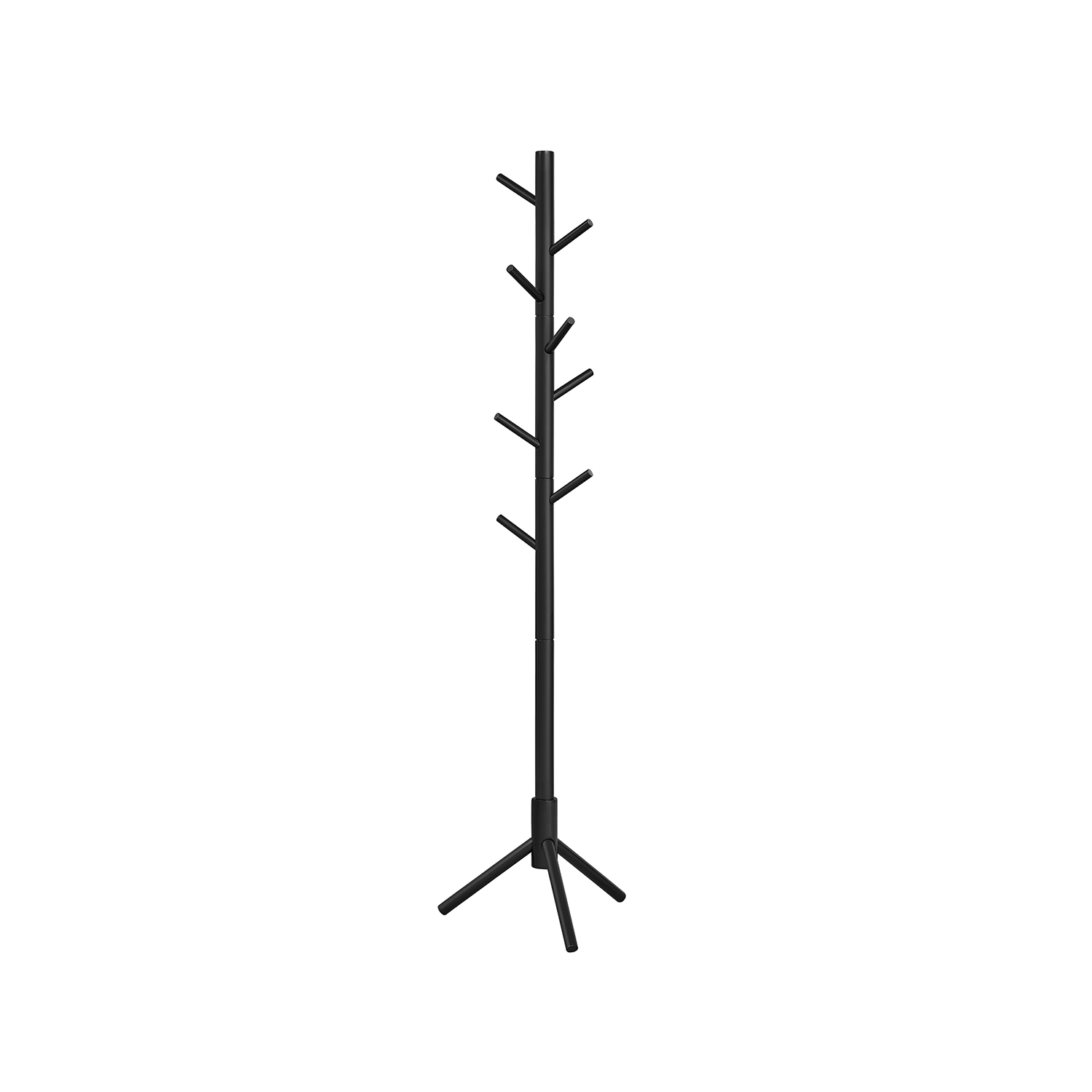 Standing Coat Rack, Solid Wood Coat Rack, Tree-Shaped Coat Rack with 8 Hooks, 3 Height Options, for Clothes, Hats, Bags, for Living Room, Bedroom, Home Office, Black