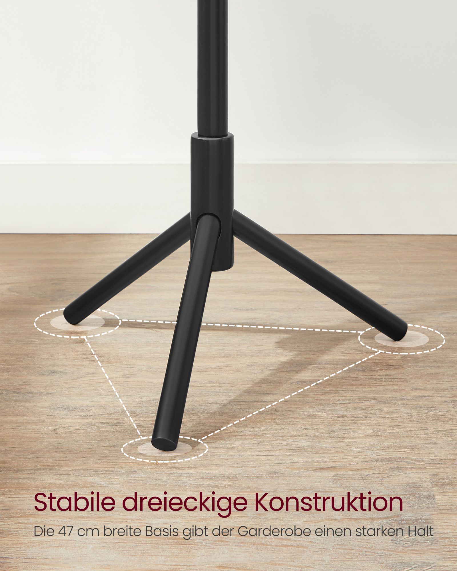 Standing Coat Rack, Solid Wood Coat Rack, Tree-Shaped Coat Rack with 8 Hooks, 3 Height Options, for Clothes, Hats, Bags, for Living Room, Bedroom, Home Office, Black - Image 3
