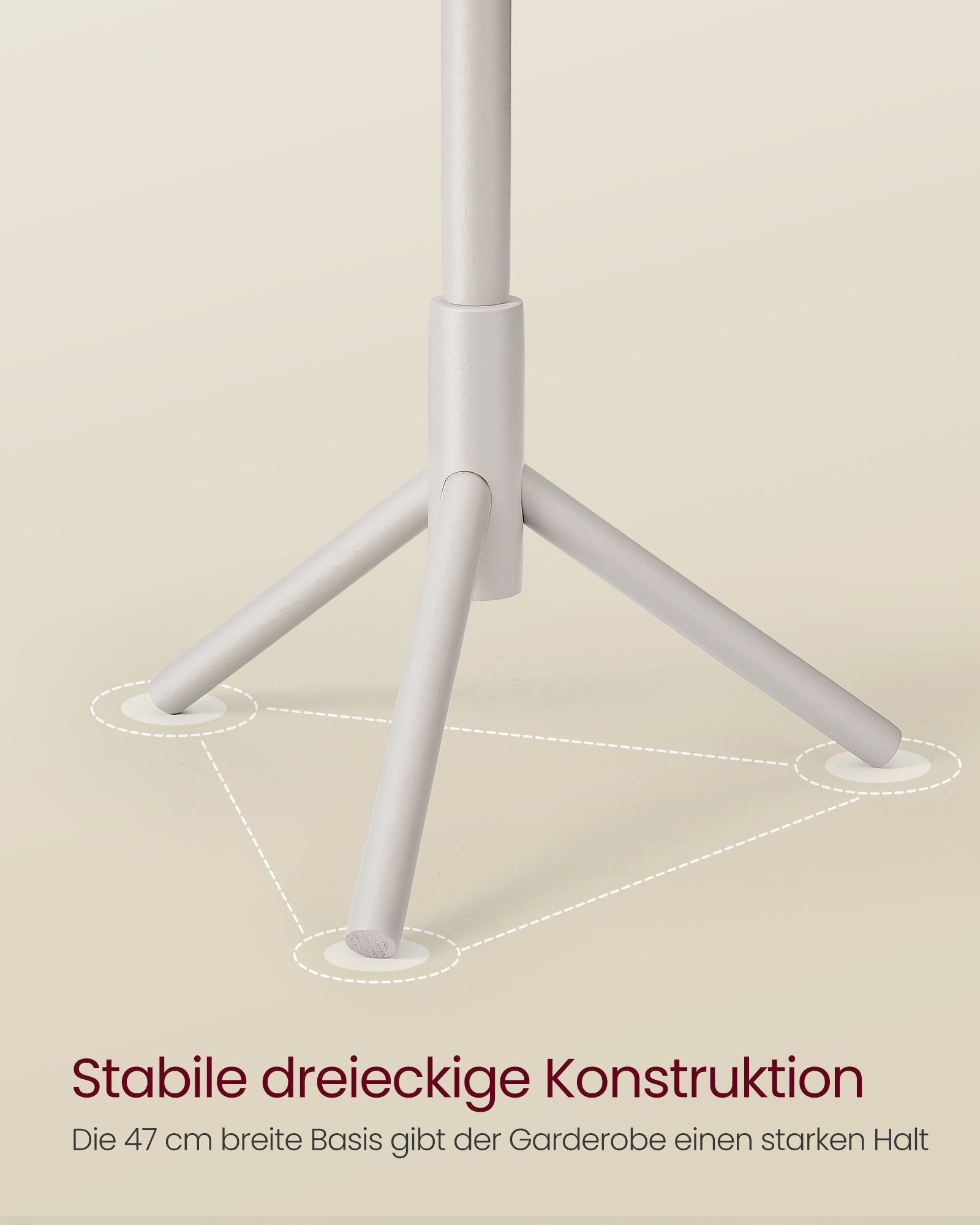 Kløpstativ i massivt træ Kløpstativ i træform 8 kroge 3 justerbare højder til tøj, hat, taske, stue, soveværelse, kontor Cappuccino Beige - Billede 4