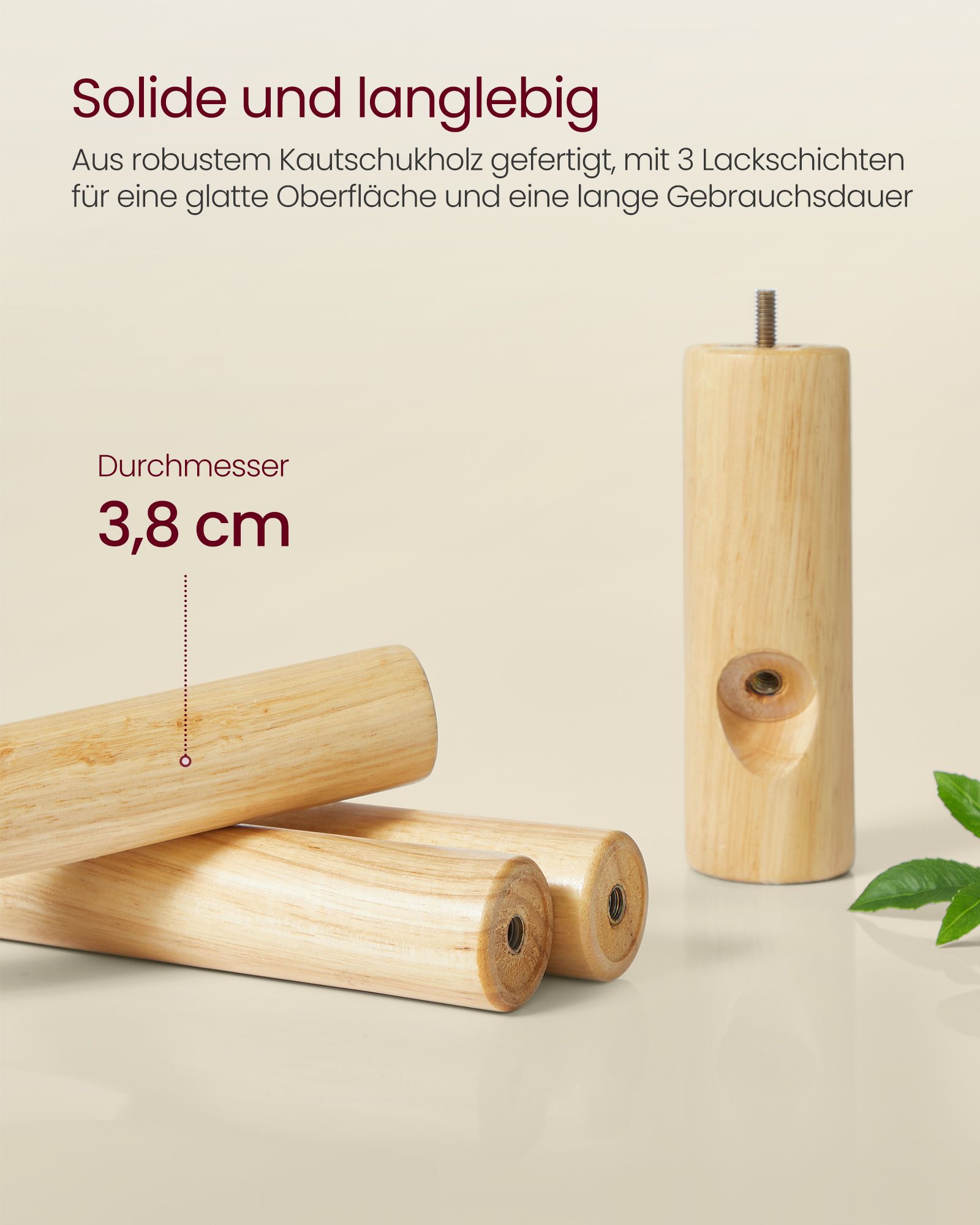 Portemanteau, Portant à Vêtements en Bois, Support sur Pieds avec 8 Crochets, 3 Hauteurs, pour Manteaux, Chapeaux, Sacs, pour Entrée, Couloir, Bois d'Hévéa, Beige Cappuccino - Billede 3