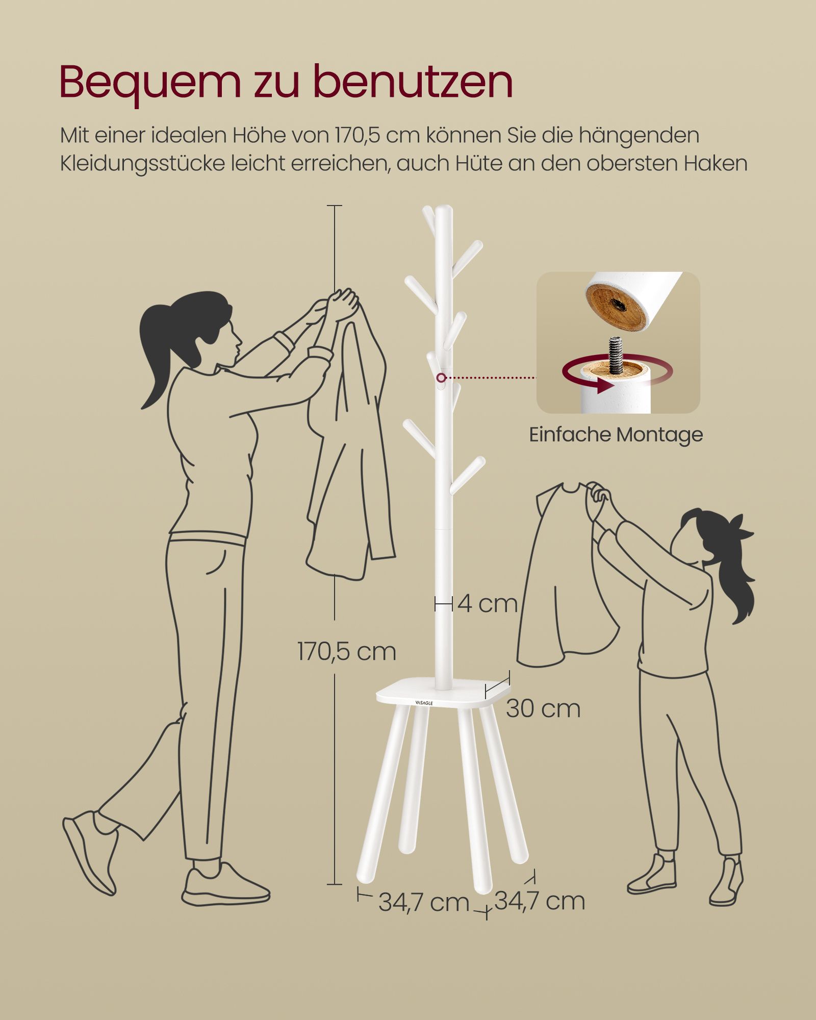 Tøjstativ med 8 kroge og hylde skyhvid - Billede 5