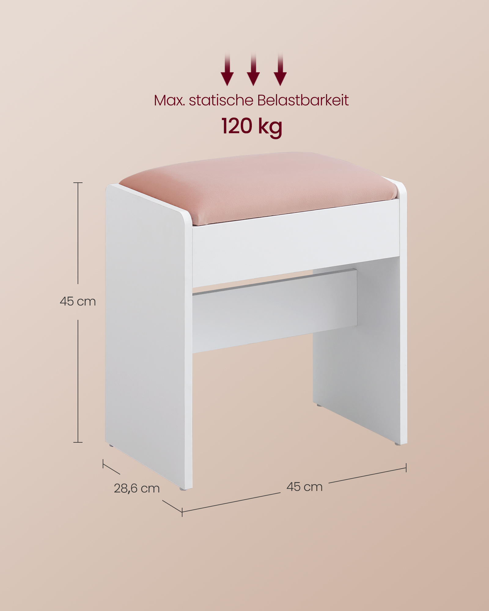 Velvet dressing table stool matt white-pastel pink - Image 5