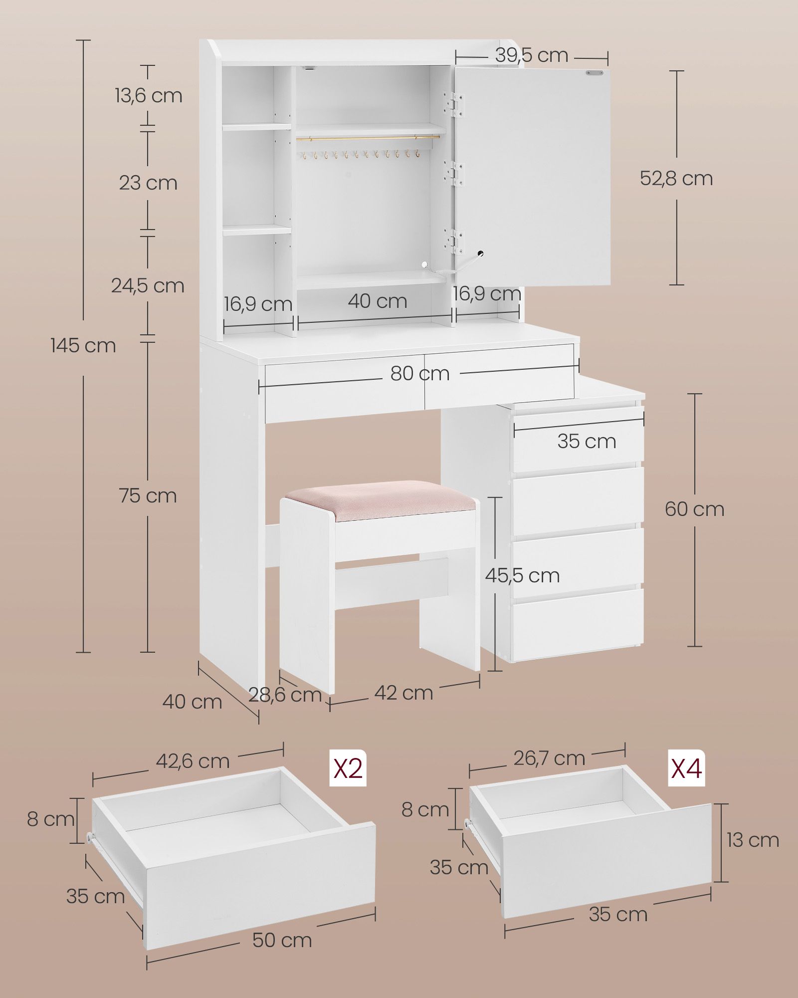 Dressing table with LED lighting modern cloud white - Image 5