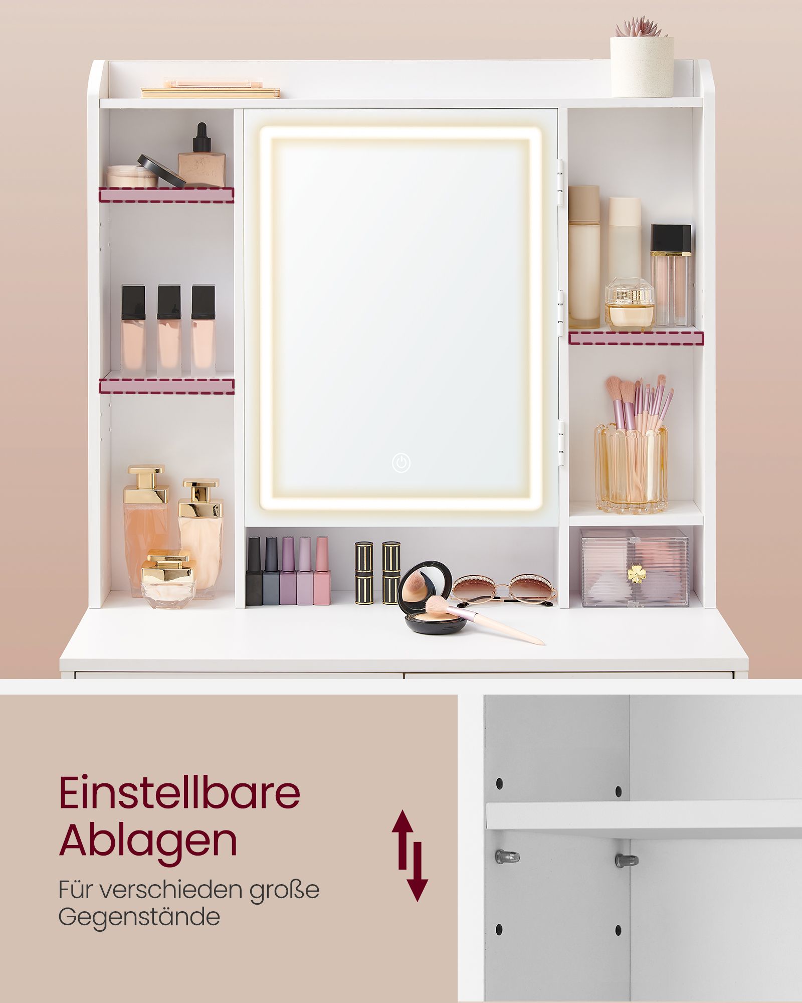 Dressing table with LED lighting modern cloud white - Image 6