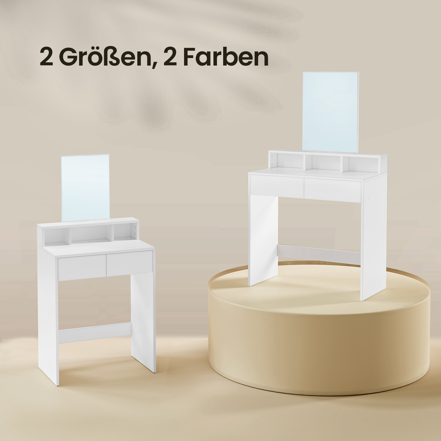 Toiletbord med stort spejl, sminkebord, 2 skuffer - Billede 6