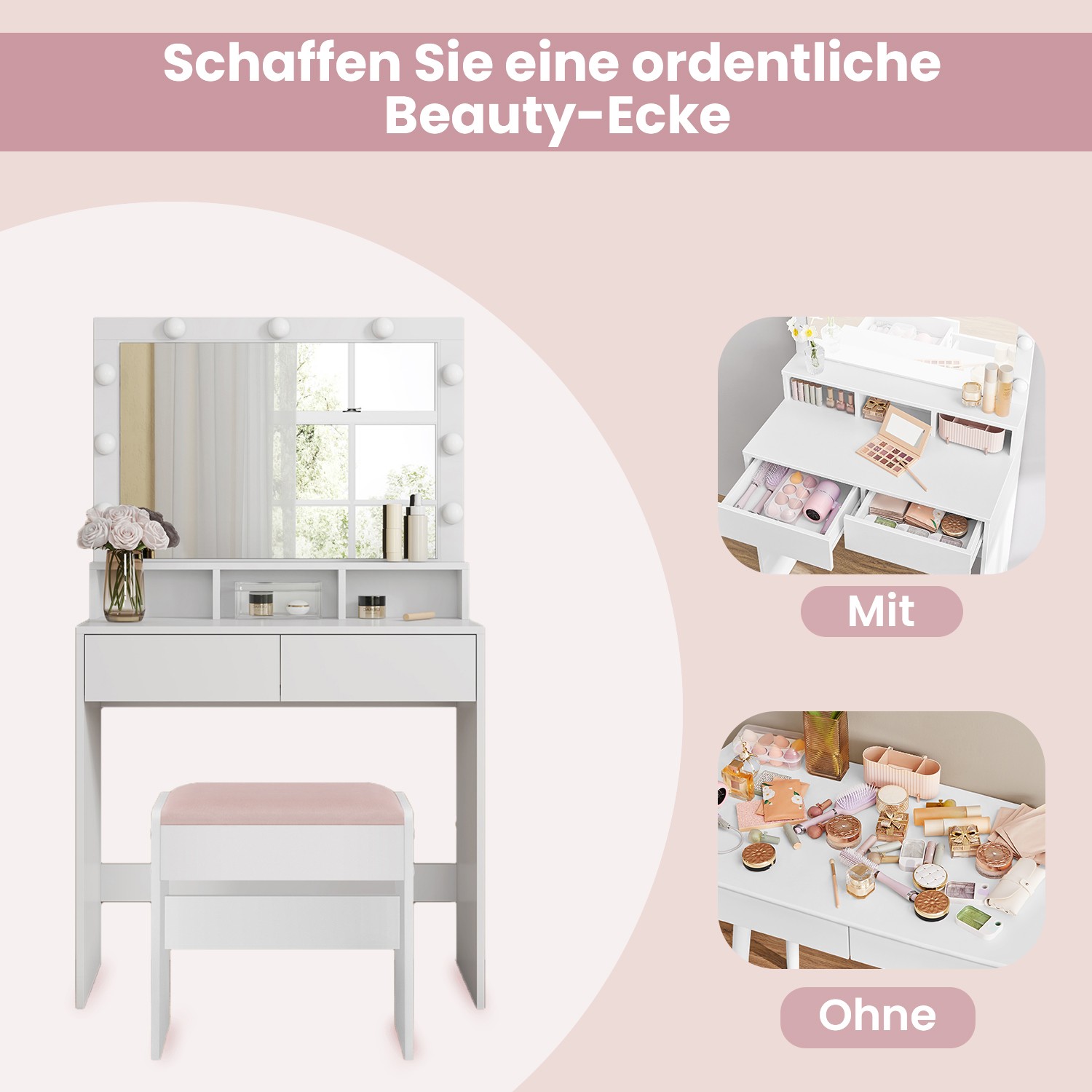 Dressing table, with LED lighting, dressing table with mirror - Image 6