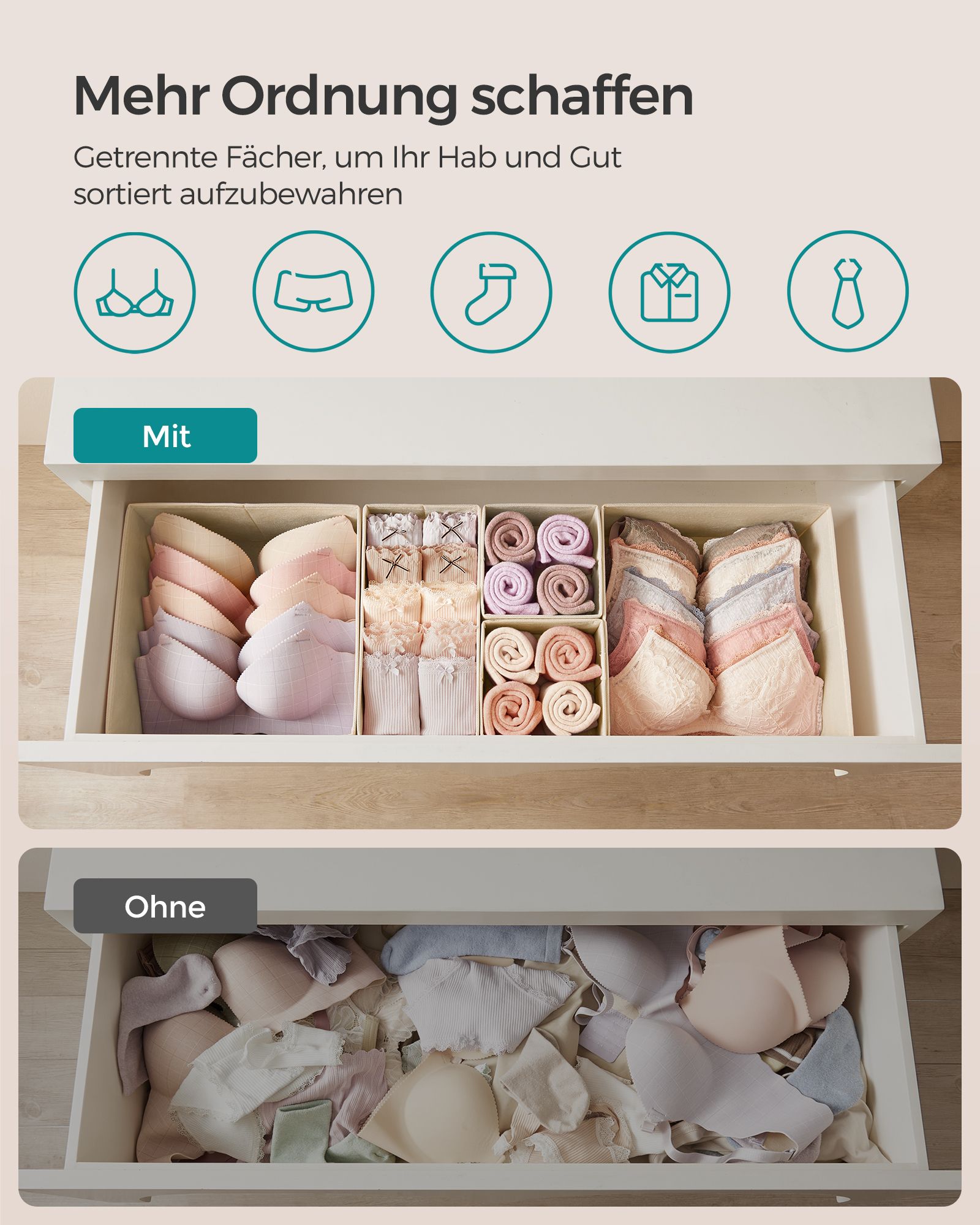 Storage box for drawer set of 12 sand beige - Image 3