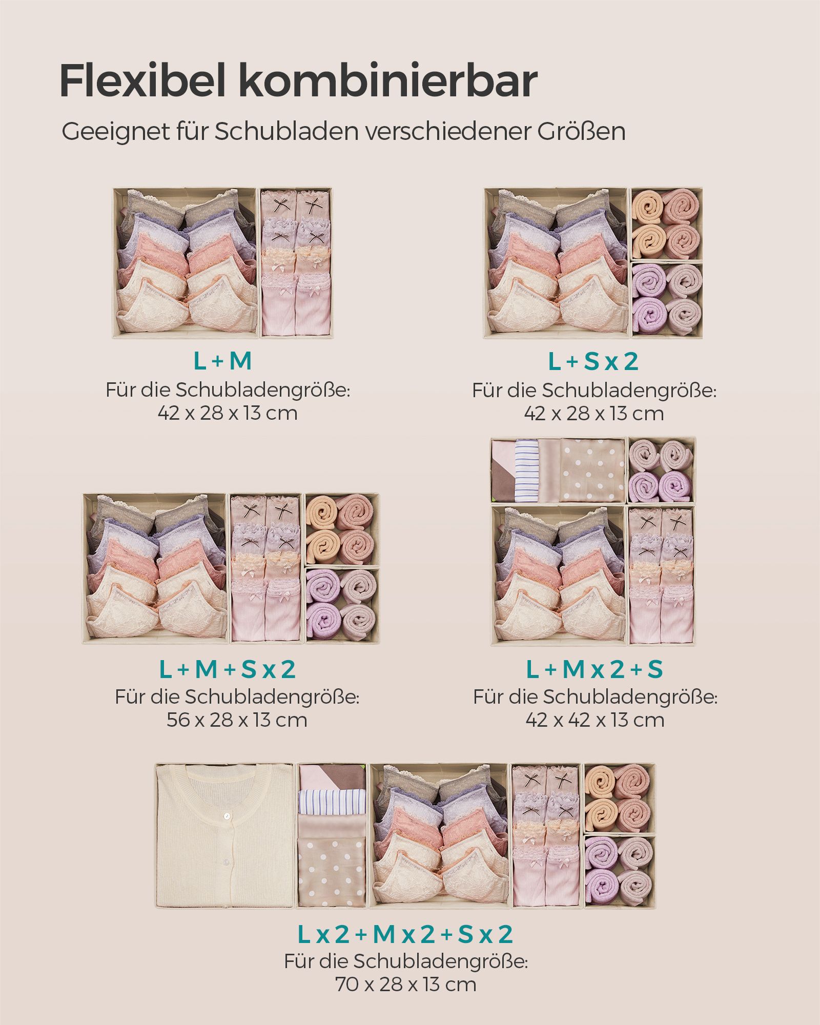 Storage box for drawer set of 12 sand beige - Image 5