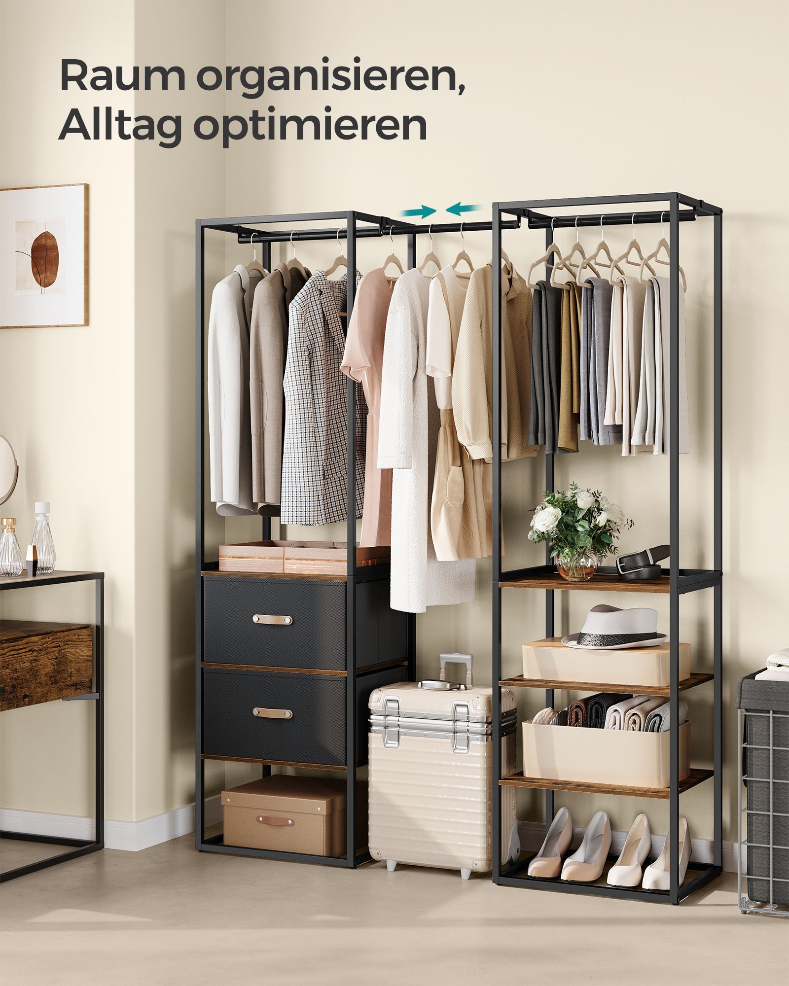 Klädhängare med 2 lådor och 4 hyllplan vintage brun - Bild 3