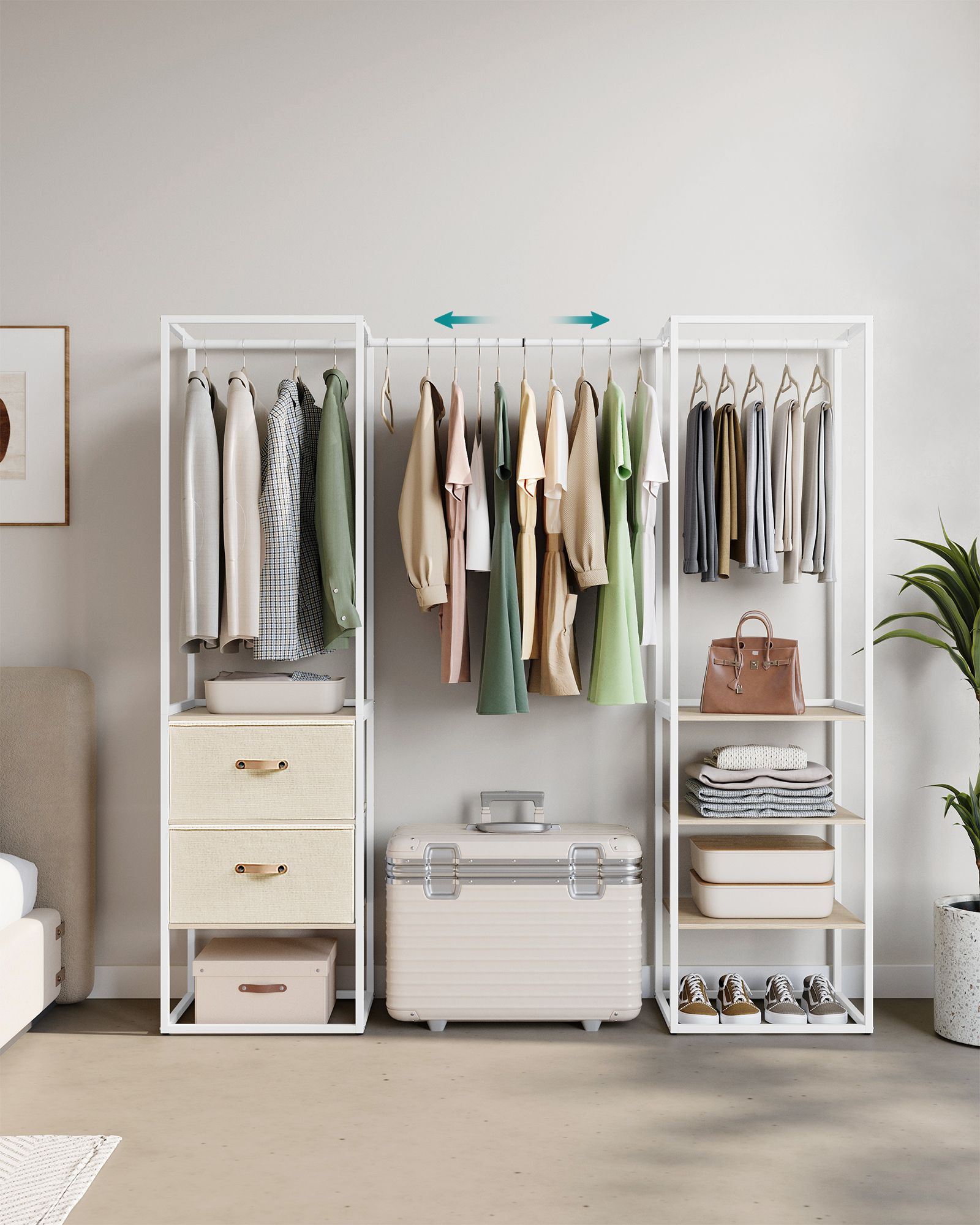 Coat rack with 2 drawers natural beige - Image 3